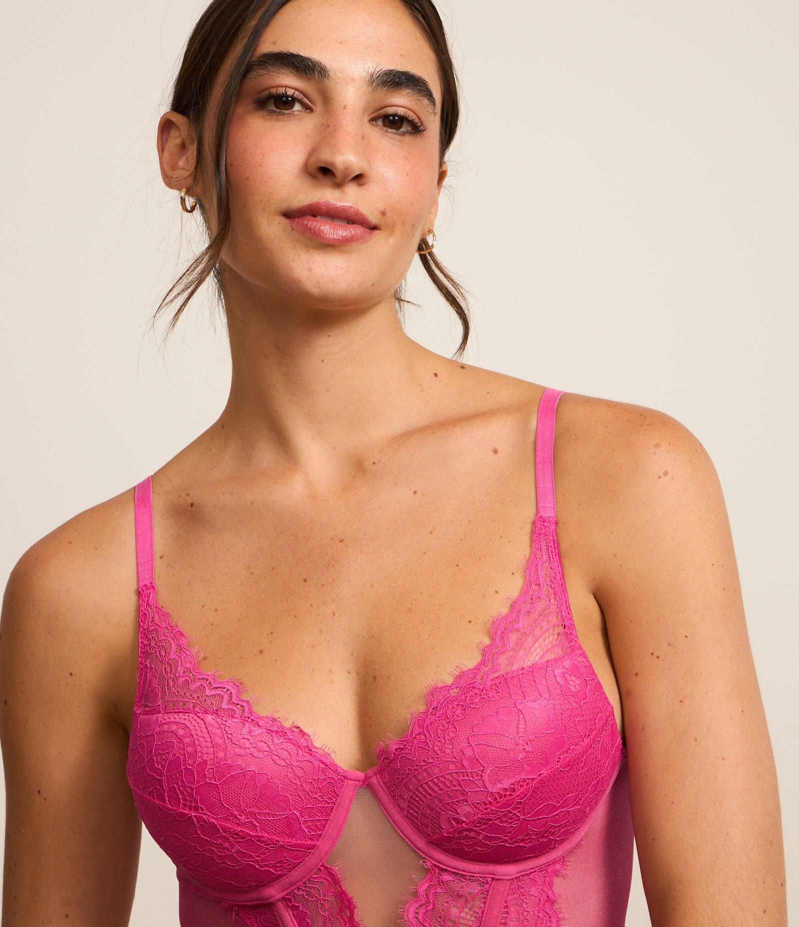 Sutiã Alongado Corsetado em Renda Floral com Bojo Oco Rosa 3