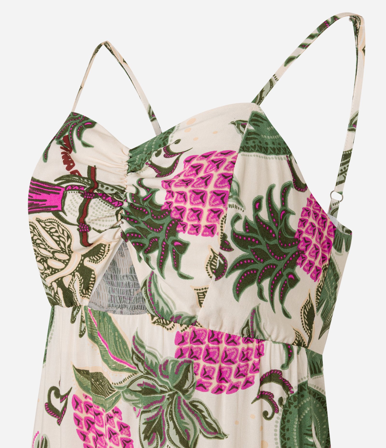 Vestido Godê Longo em Viscolinho com Estampa Abacaxi Off White 7