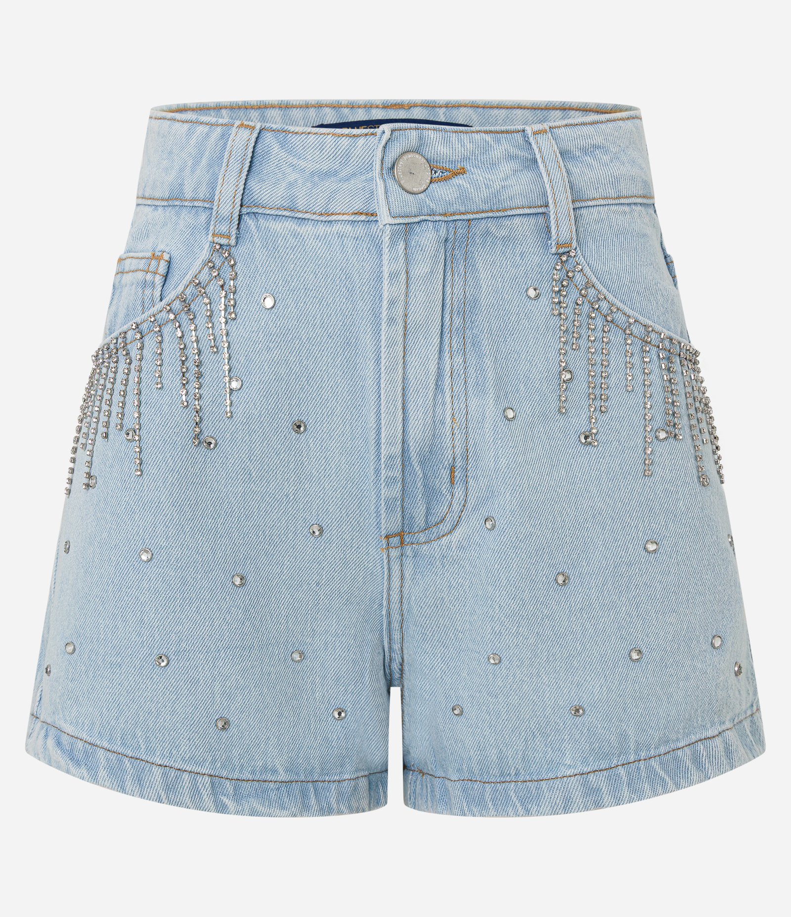 Short Slim em Jeans com Brilhos Aplicados e nos Bolsos Azul 5