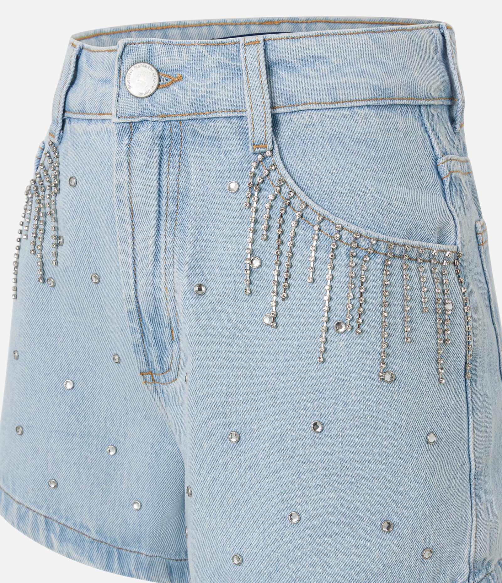 Short Slim em Jeans com Brilhos Aplicados e nos Bolsos Azul 6