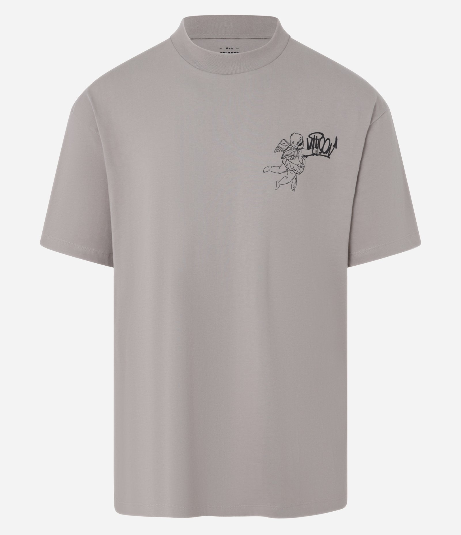 Camiseta T-shirt Boxy em Malhão com Estampa Angels Cinza 6