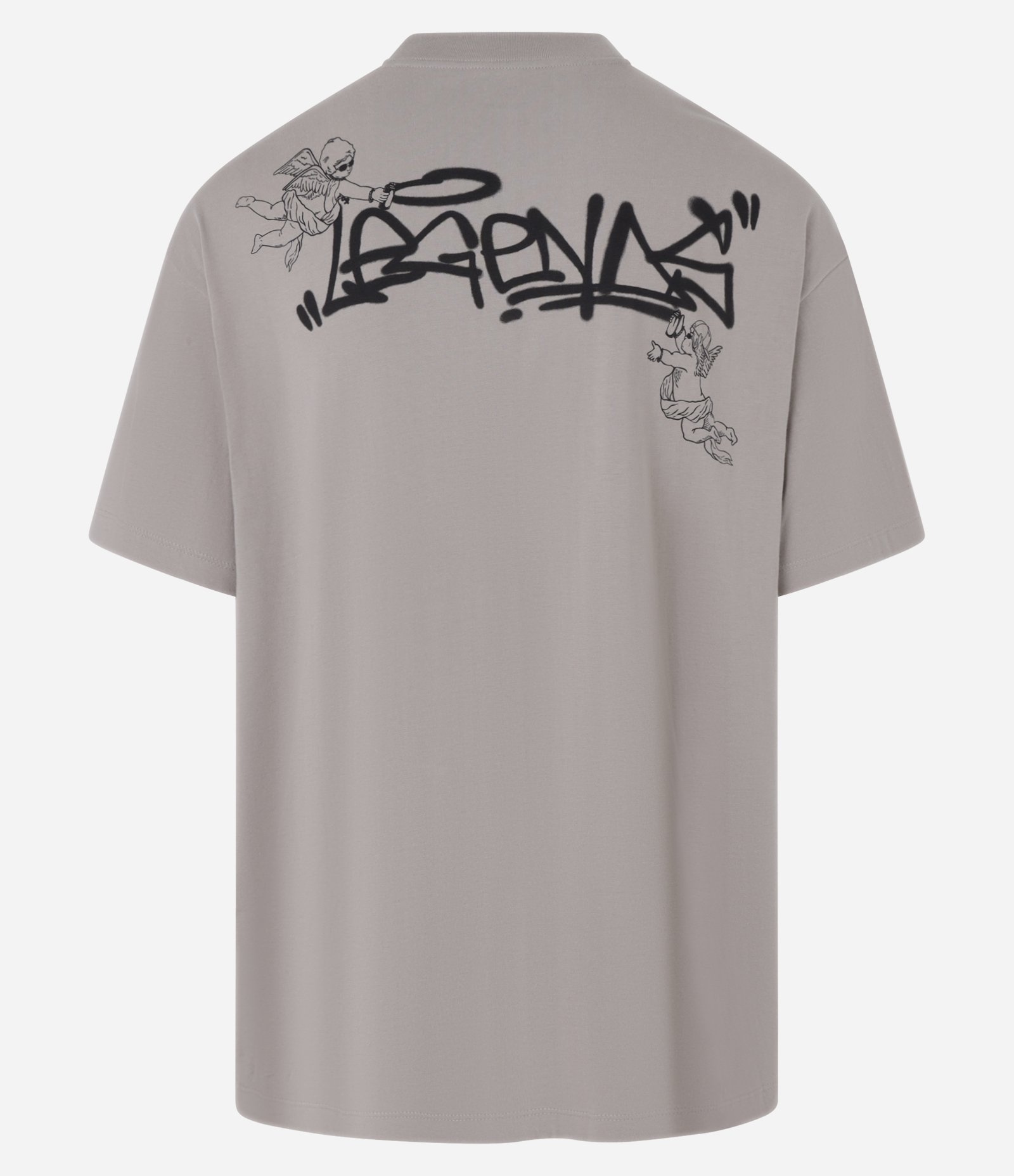 Camiseta T-shirt Boxy em Malhão com Estampa Angels Cinza 7