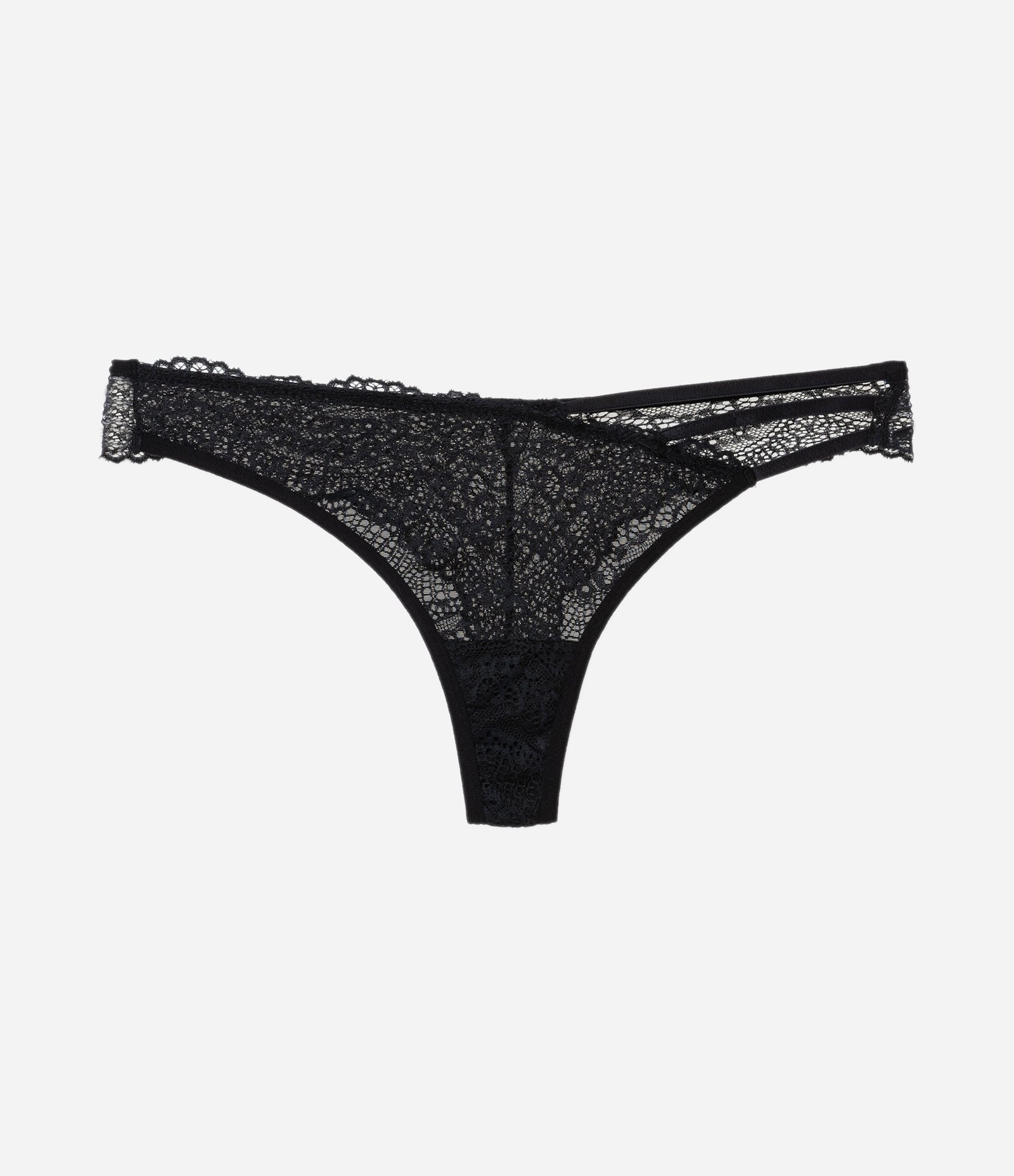 Calcinha Biquíni Fio em Renda Floral Com Detalhe Cut Out Preto 5