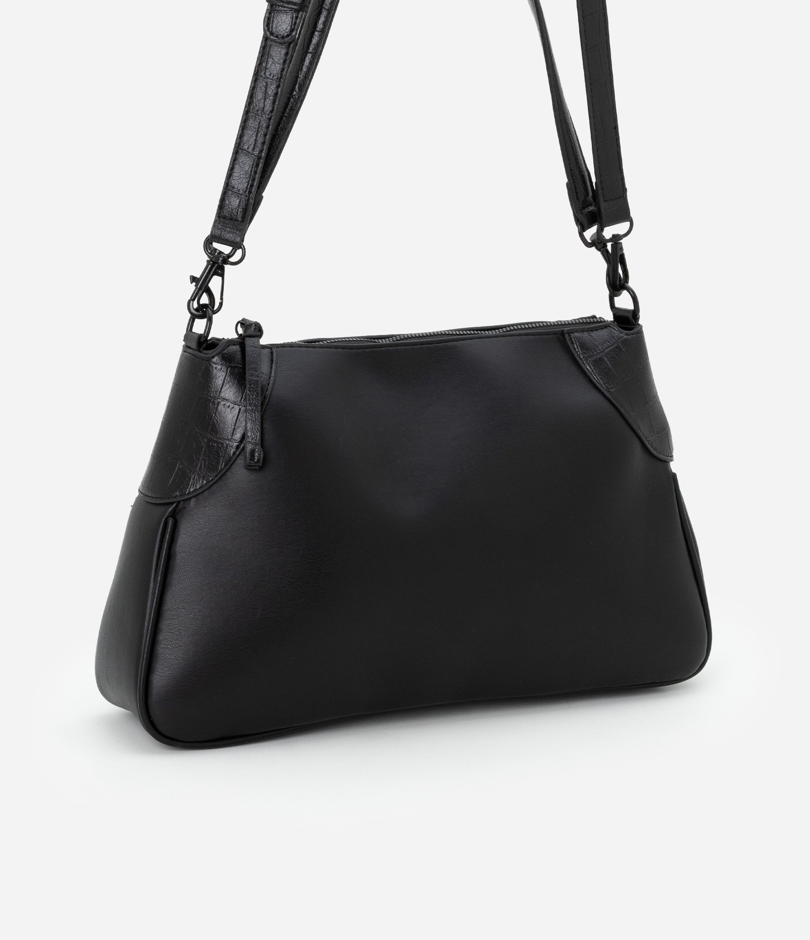 Bolsa Shoulder Média com Detalhes Croco Preto 2