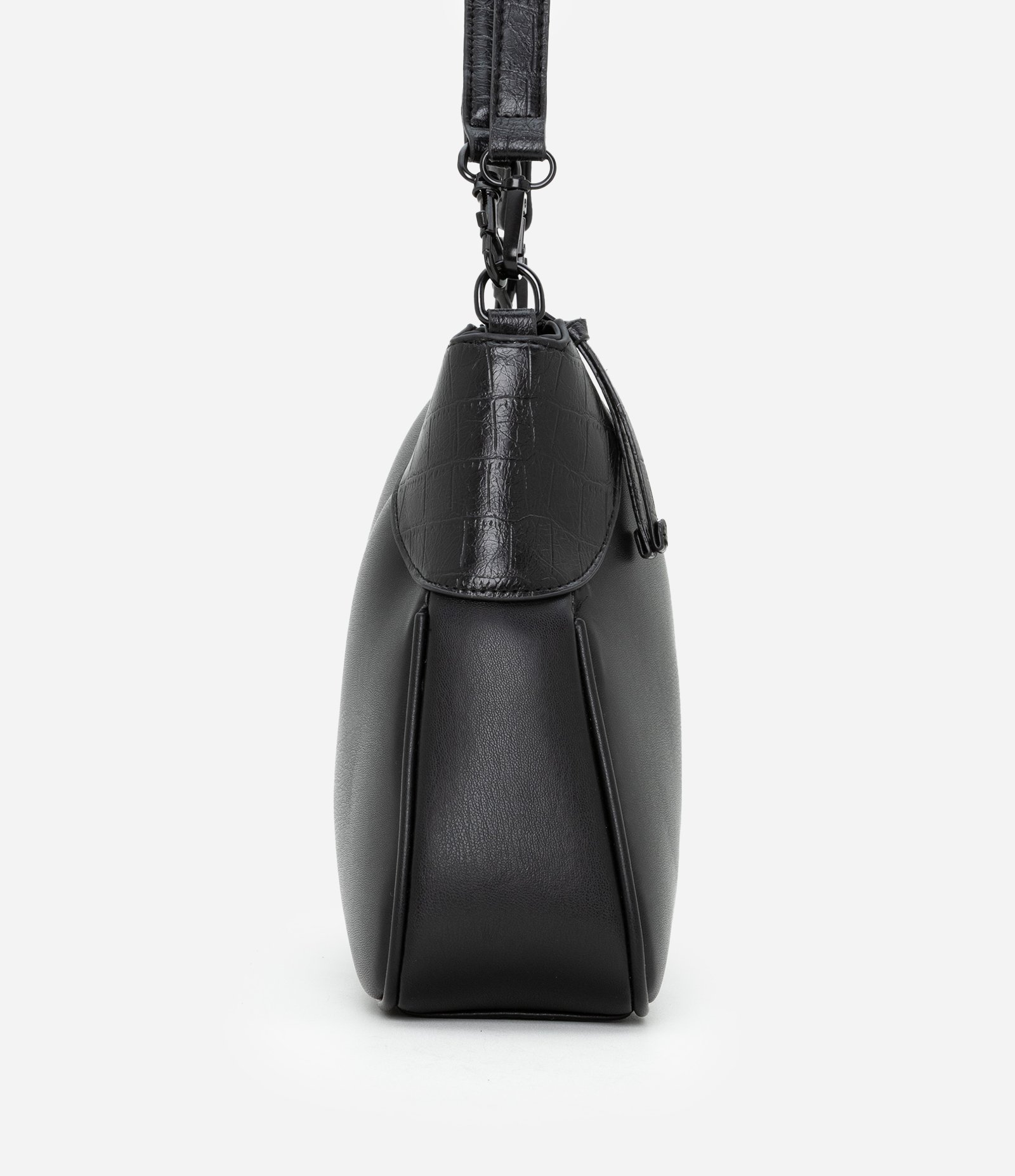 Bolsa Shoulder Média com Detalhes Croco Preto 3