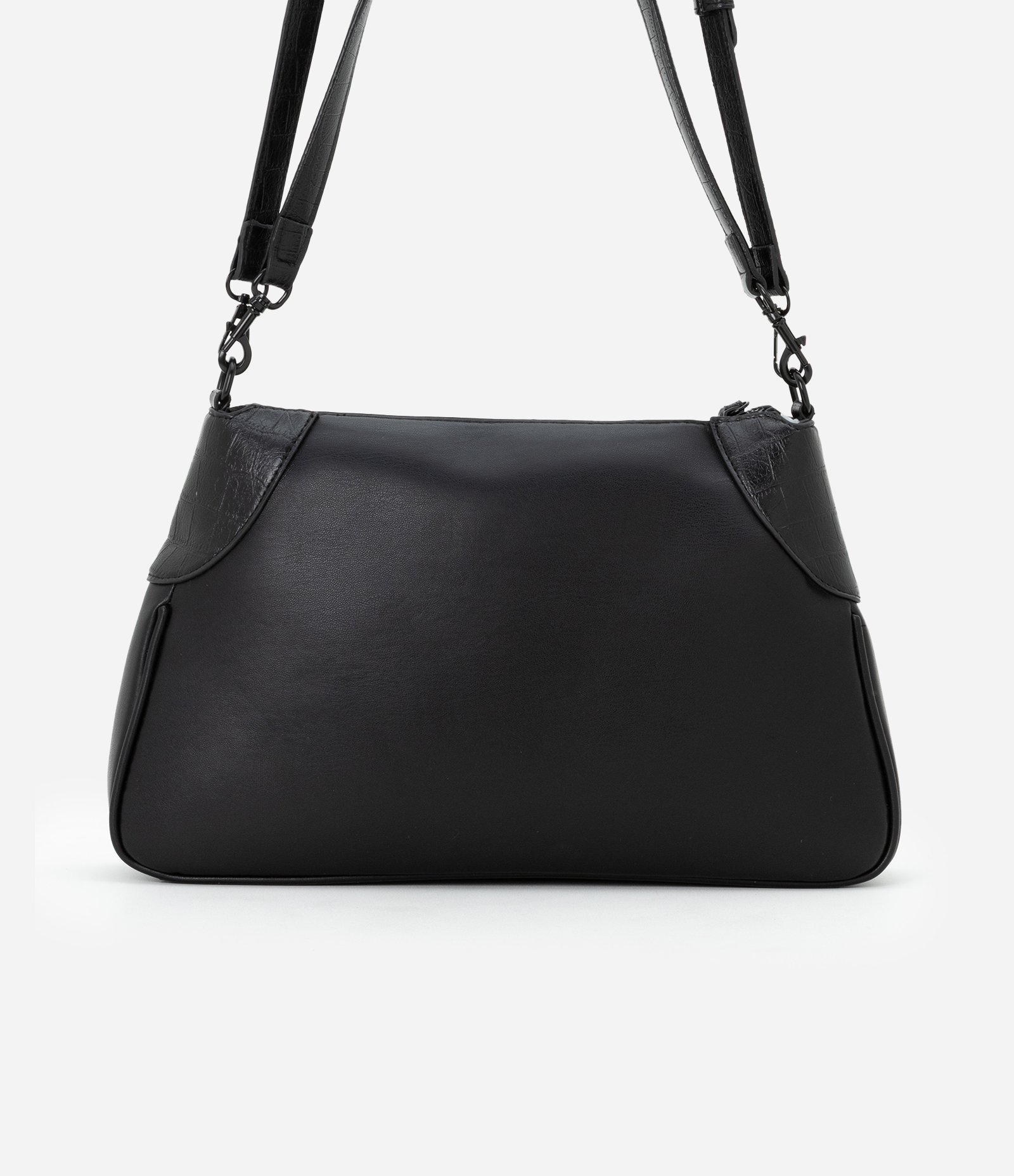 Bolsa Shoulder Média com Detalhes Croco Preto 4
