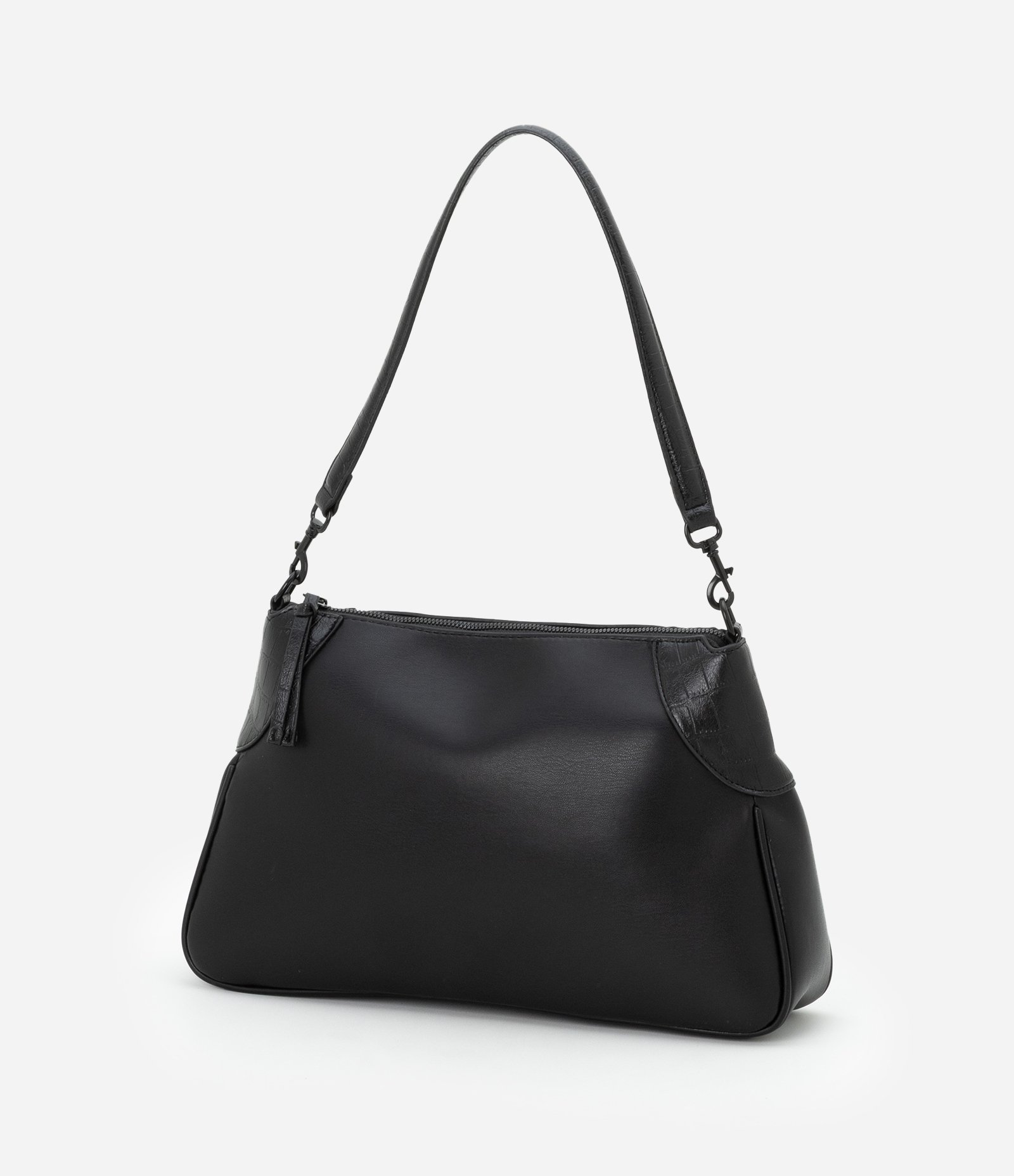 Bolsa Shoulder Média com Detalhes Croco Preto 5
