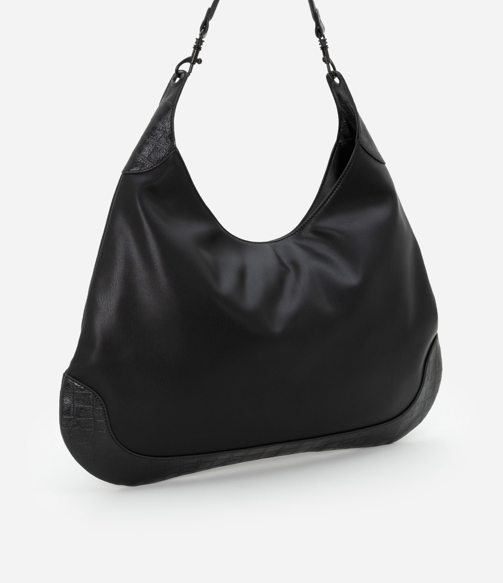 Bolsa Hobo com Detalhes em Textura Croco e Fivelas na Alça Preto 2