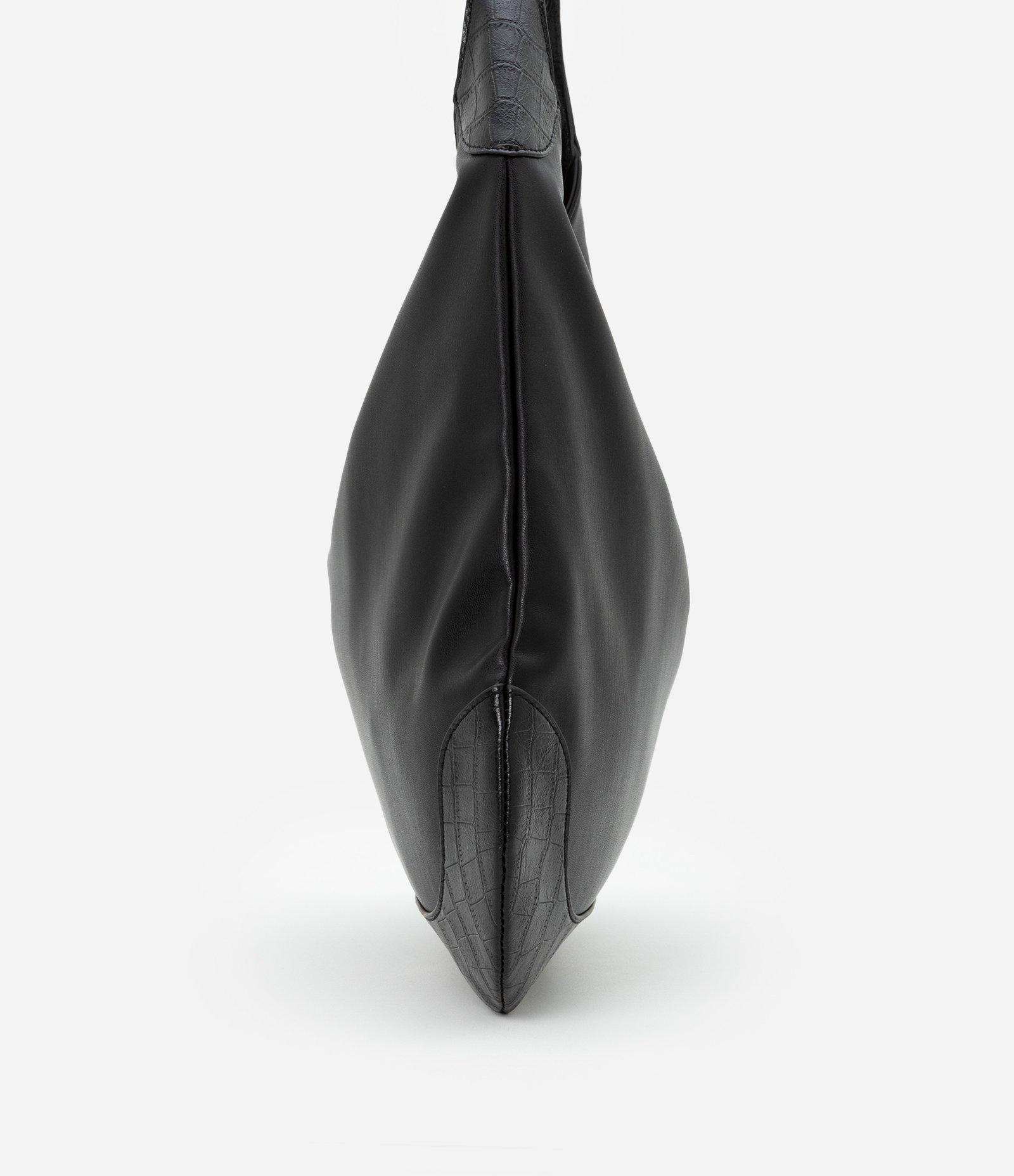 Bolsa Hobo com Detalhes em Textura Croco e Fivelas na Alça Preto 3