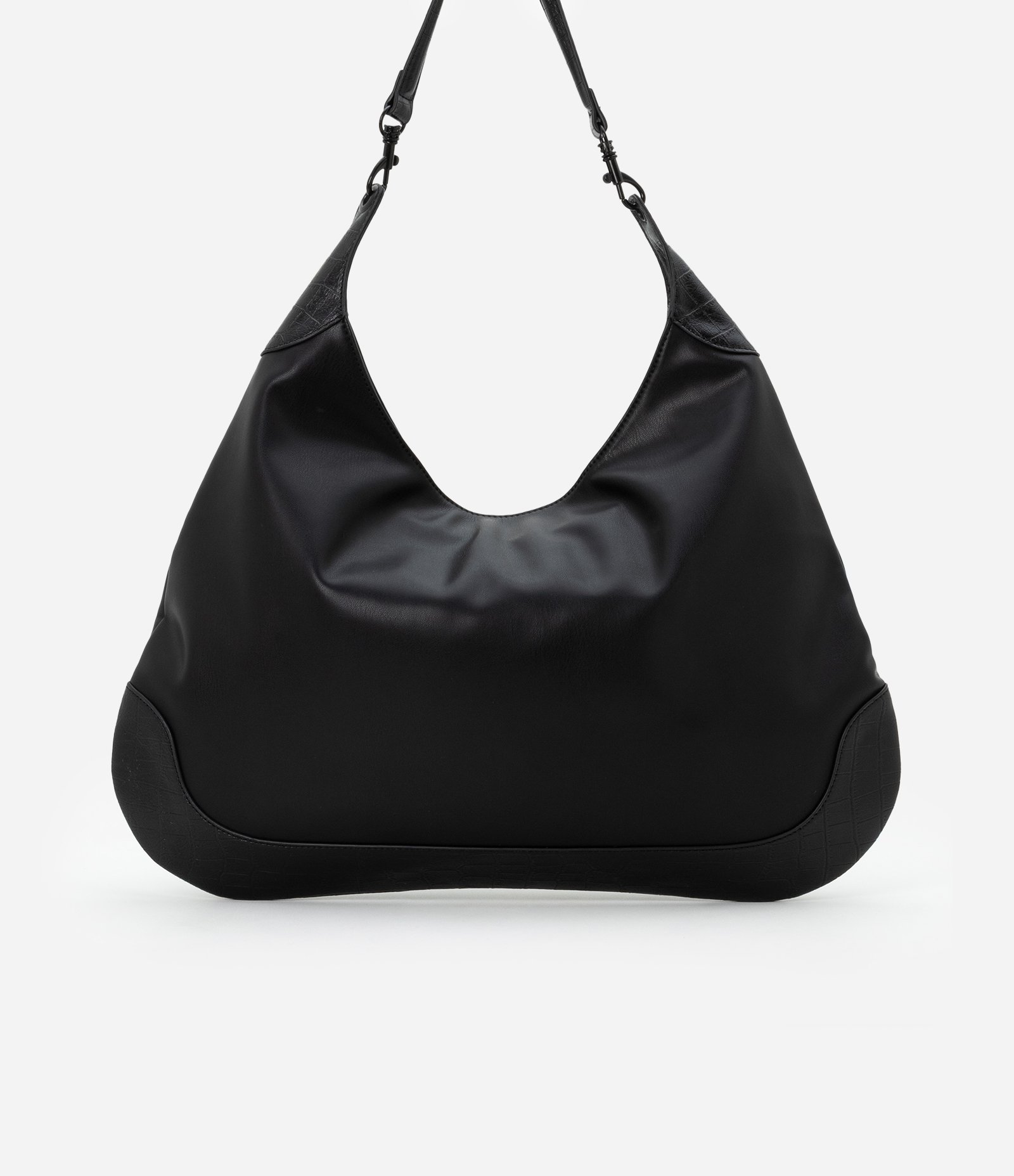 Bolsa Hobo com Detalhes em Textura Croco e Fivelas na Alça Preto 4