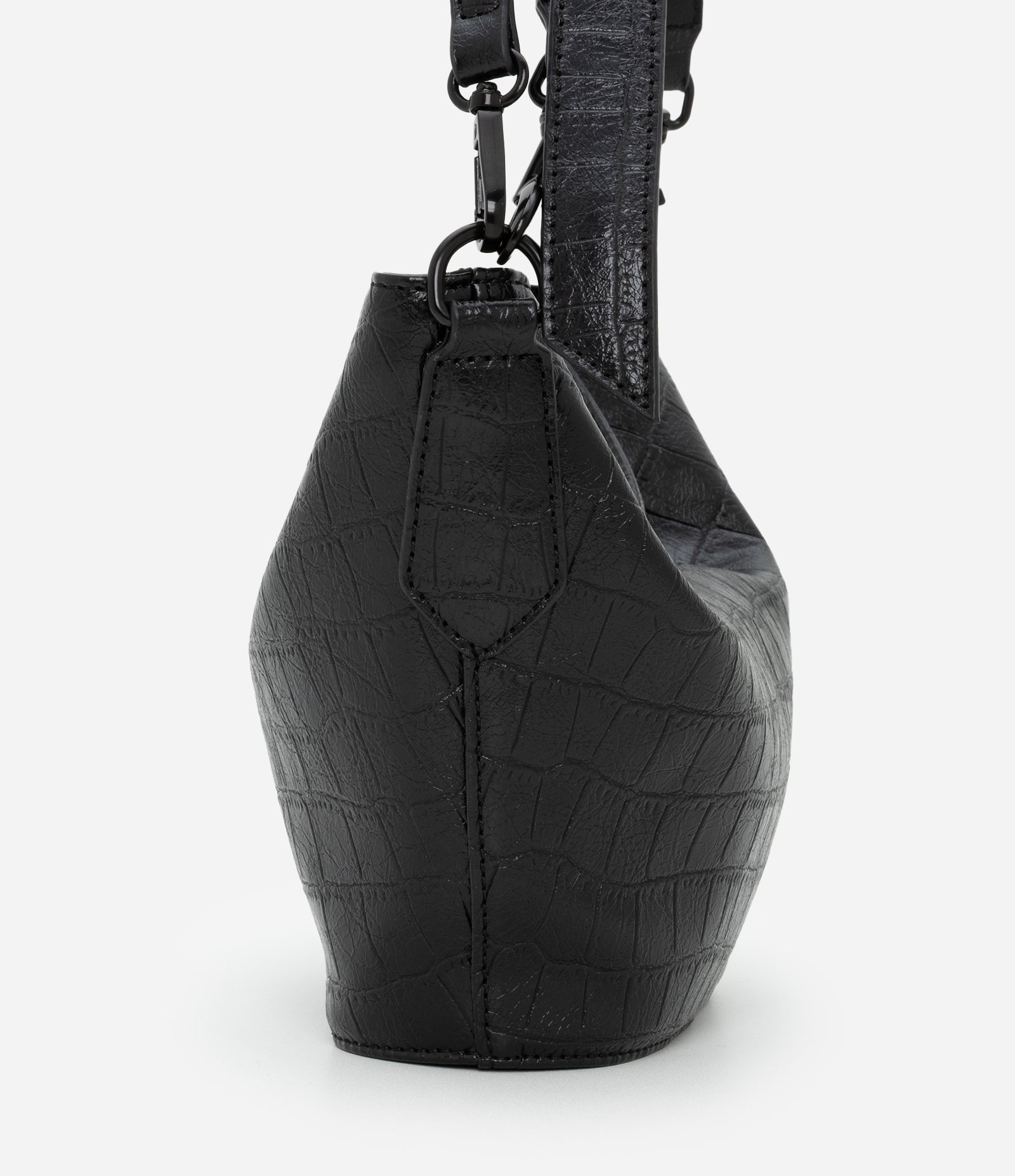 Bolsa Shoulder Pequena com Textura Croco e Alça Ajustável Preto 3