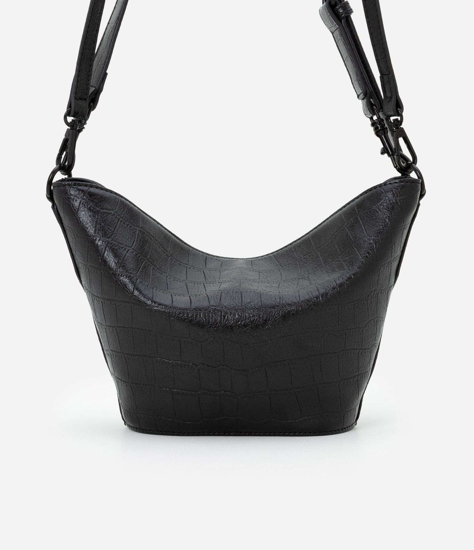 Bolsa Shoulder Pequena com Textura Croco e Alça Ajustável Preto 5