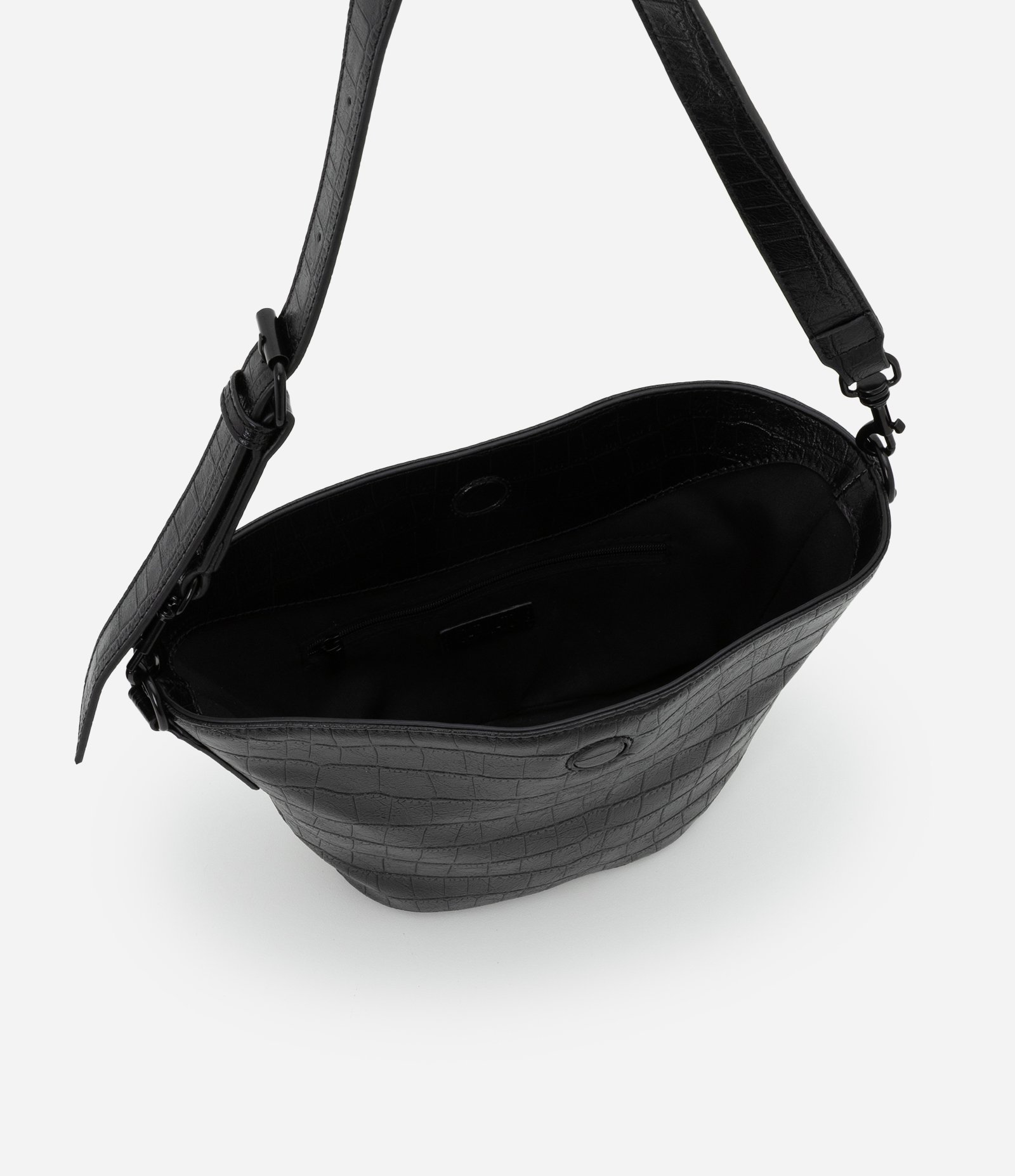 Bolsa Shoulder Pequena com Textura Croco e Alça Ajustável Preto 6