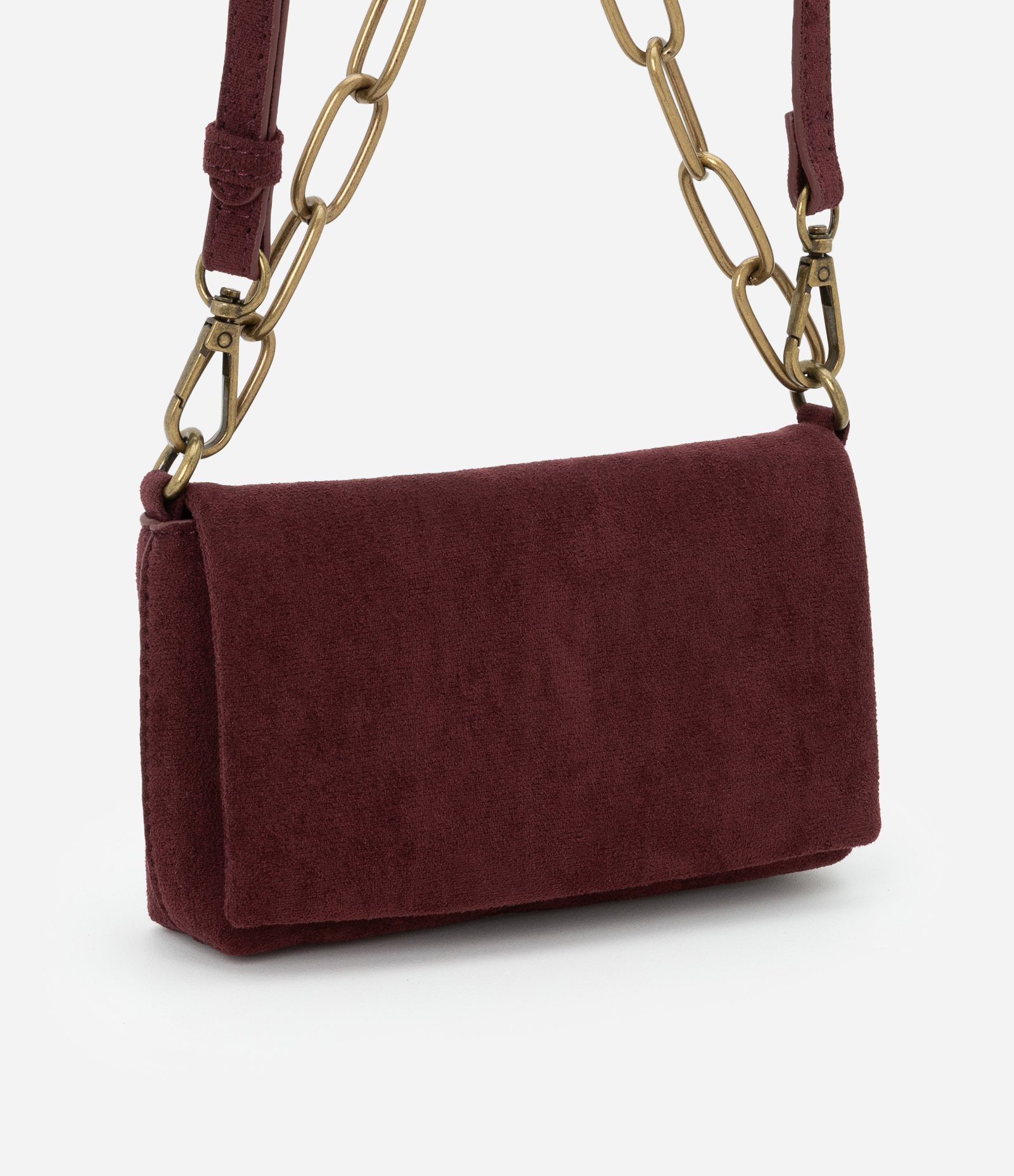 Bolsa Transversal Pequena com Tampa e Alça Média de Corrente Vinho 1