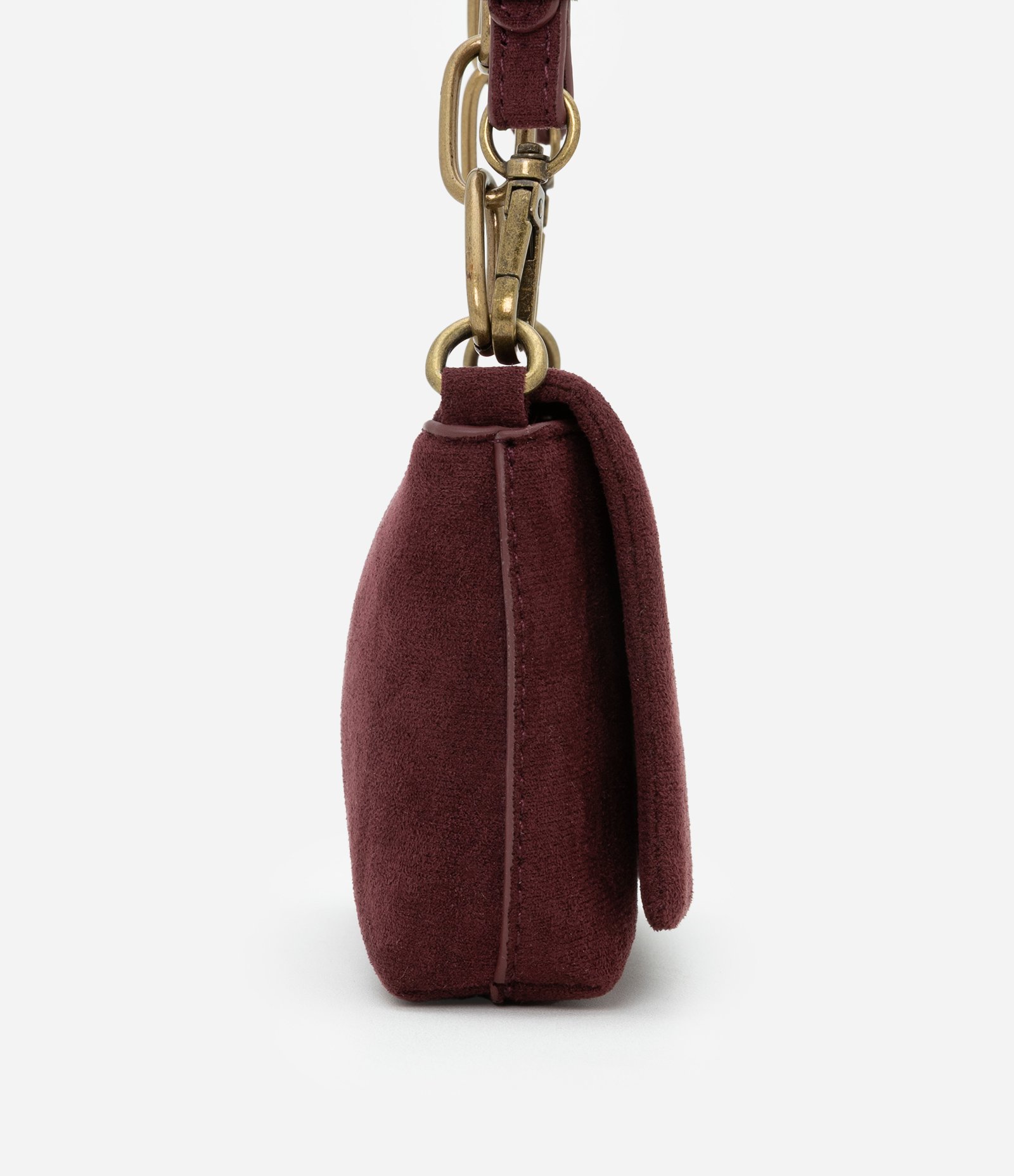 Bolsa Transversal Pequena com Tampa e Alça Média de Corrente Vinho 2