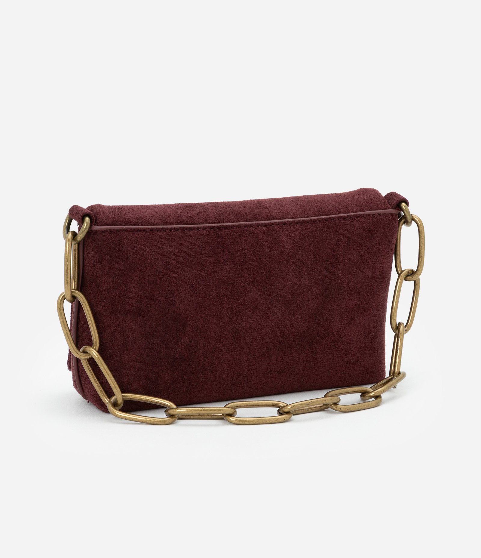 Bolsa Transversal Pequena com Tampa e Alça Média de Corrente Vinho 3