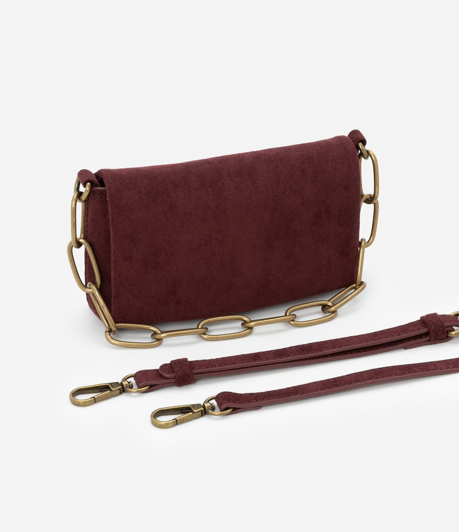 Bolsa Transversal Pequena com Tampa e Alça Média de Corrente Vinho 4