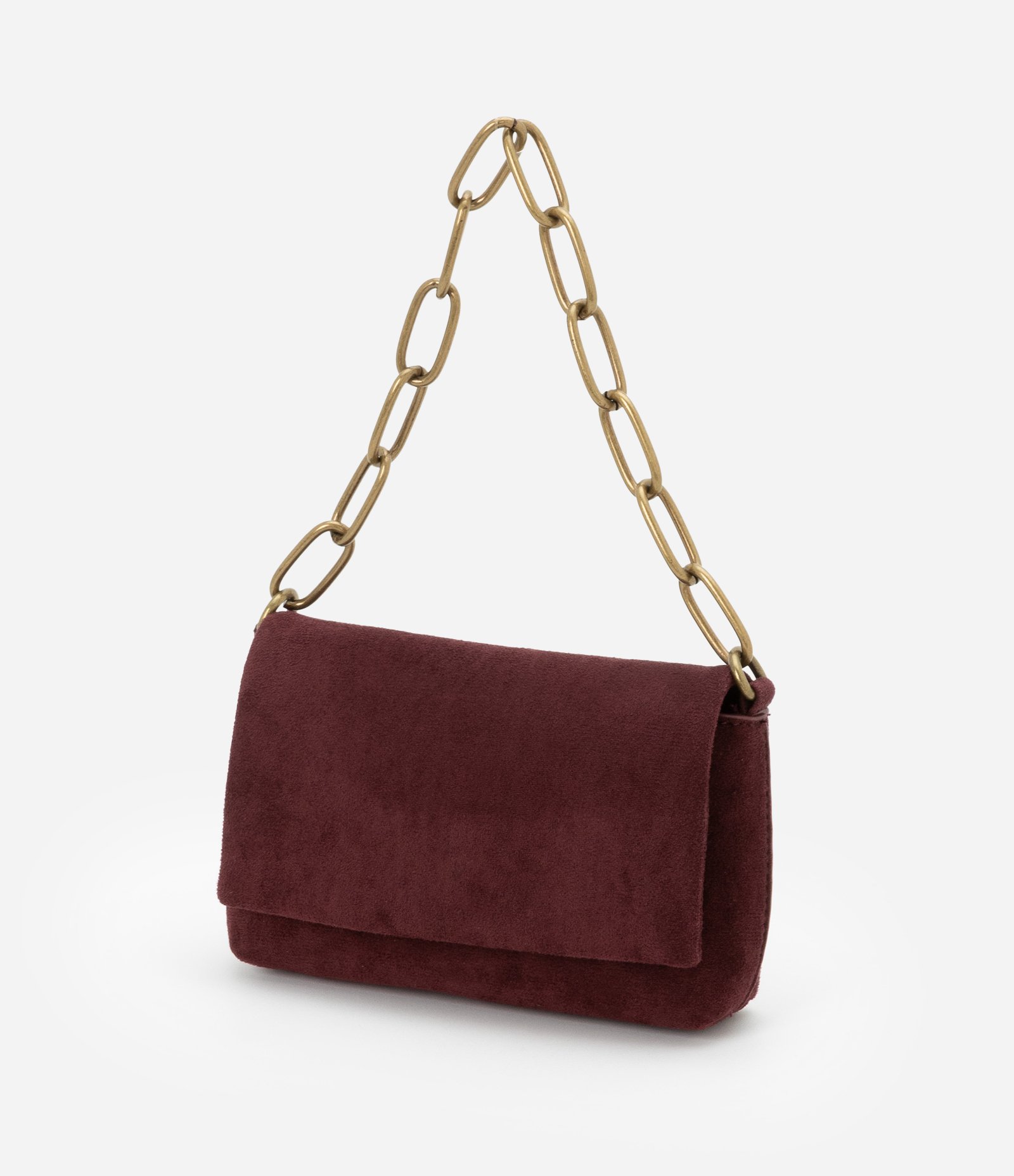 Bolsa Transversal Pequena com Tampa e Alça Média de Corrente Vinho 7