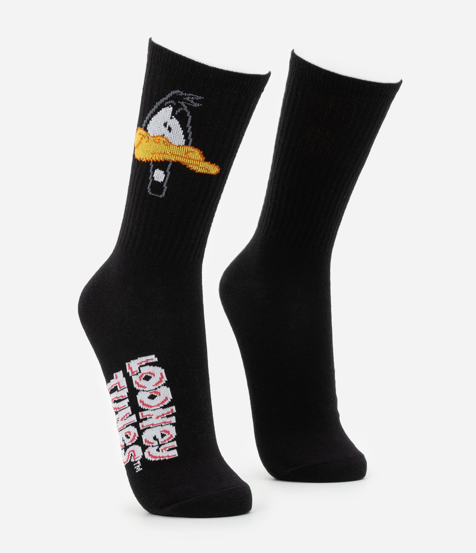 Meia Cano Alto em Algodão com Estampa Patolino Preto 2