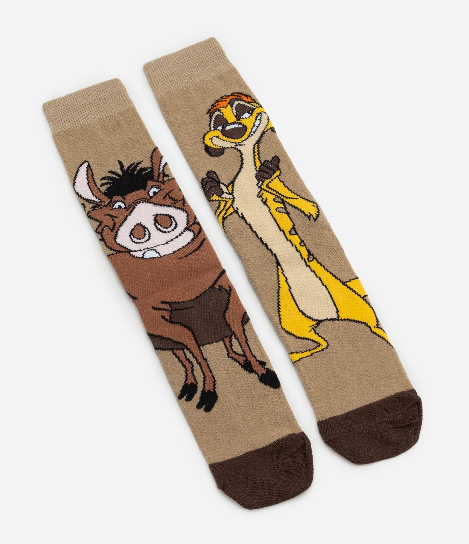 Meia Cano Longo em Algodão com Estampa Timão e Pumba Marrom 4