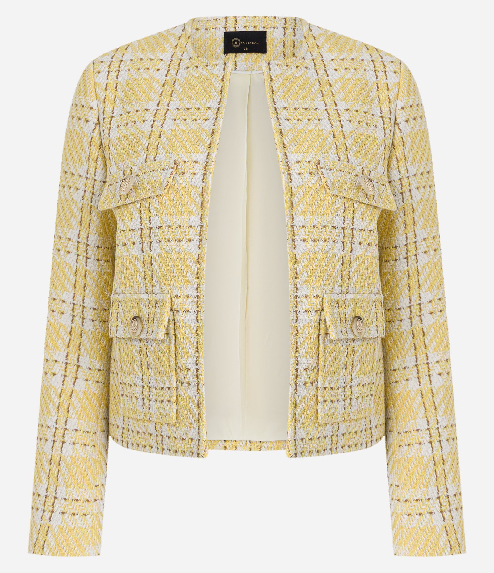 Jaqueta em Tweed Xadrez com Botões nos Bolsos 5