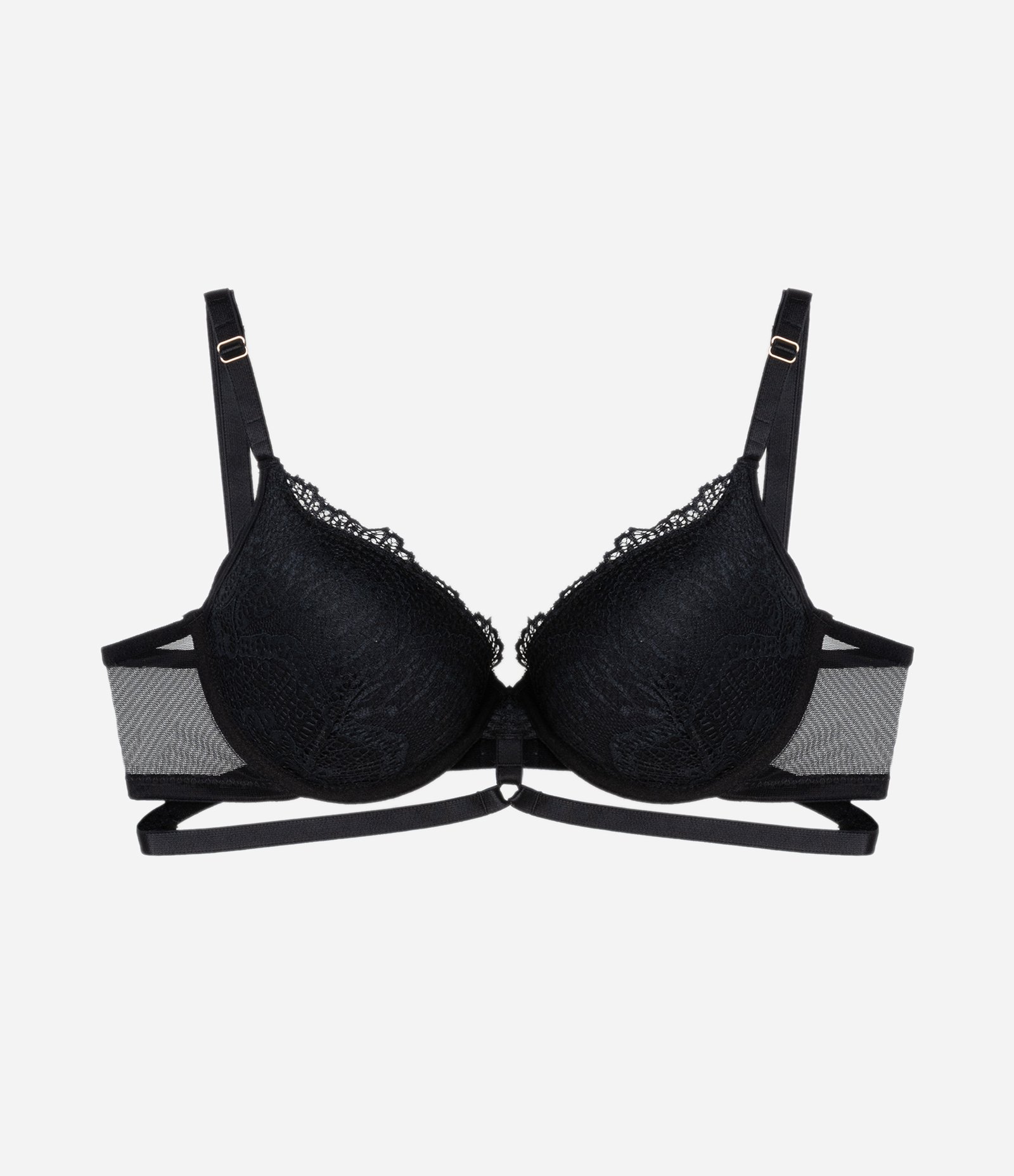 Sutiã Base com Bojo Oco em Renda Floral com Alça Regulável Preto 4