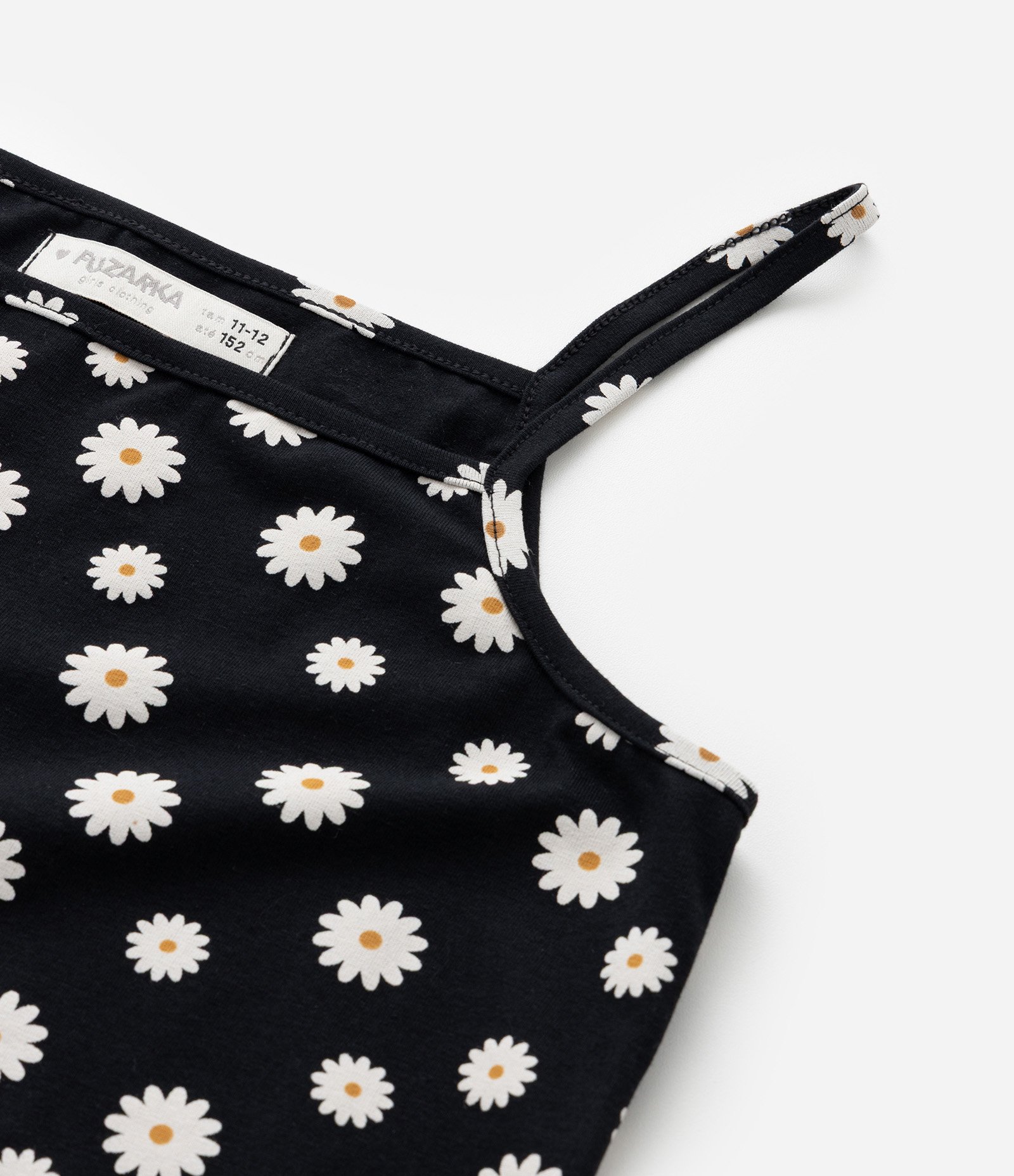 Vestido Infantil com Sobreposição e Estampa Margaridas - Tam 5 a 14 Anos Preto/Branco 5