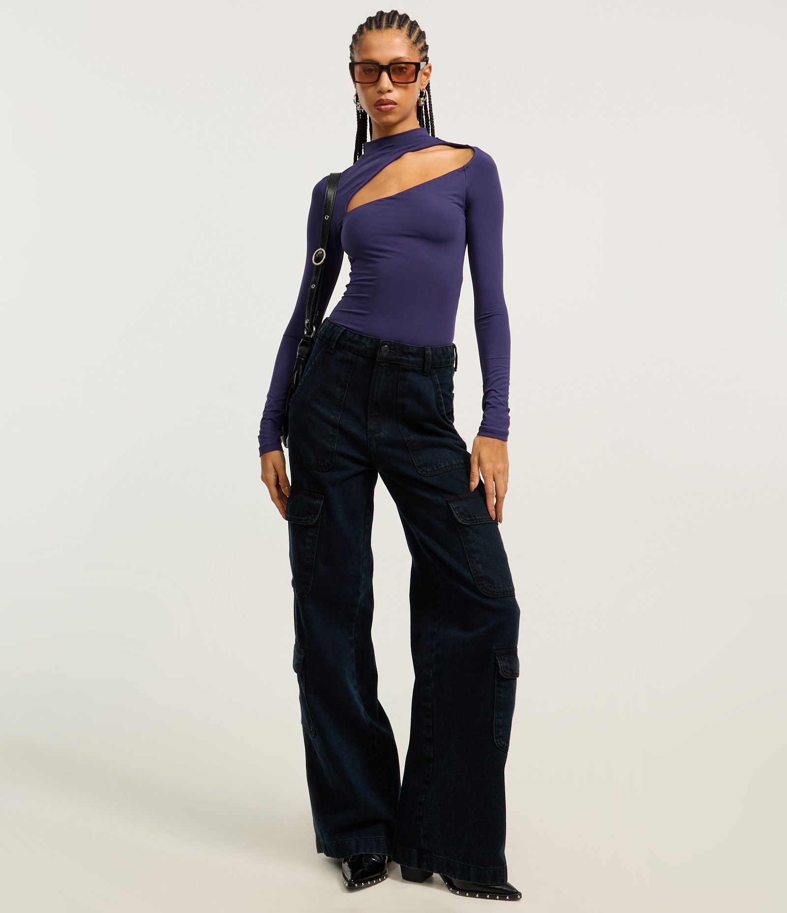 Body em Microfibra com Recorte no Busto e Gola Alta Roxo 2