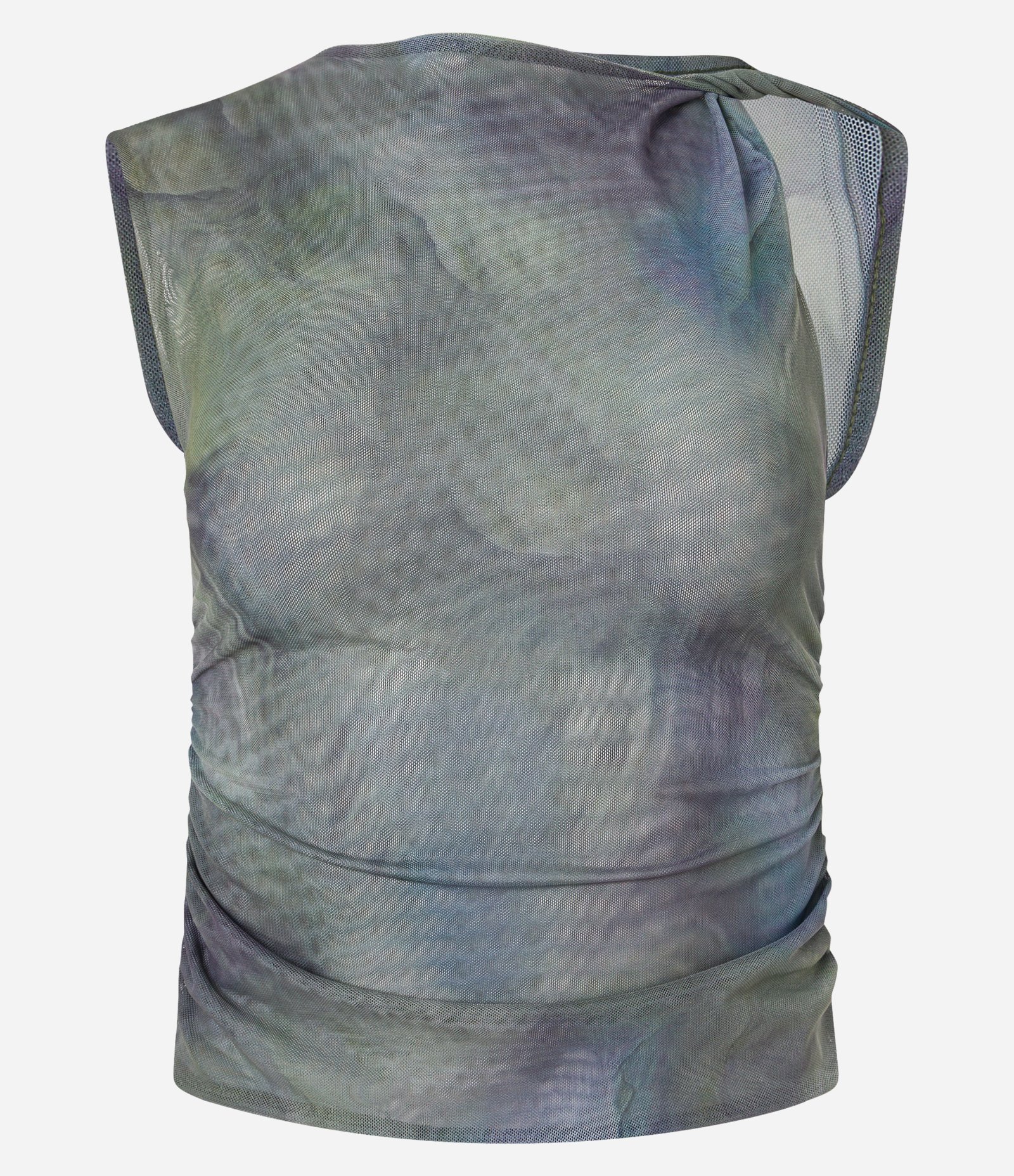 Blusa em Tule com Drapeado e Estampa Abstrata Verde 7