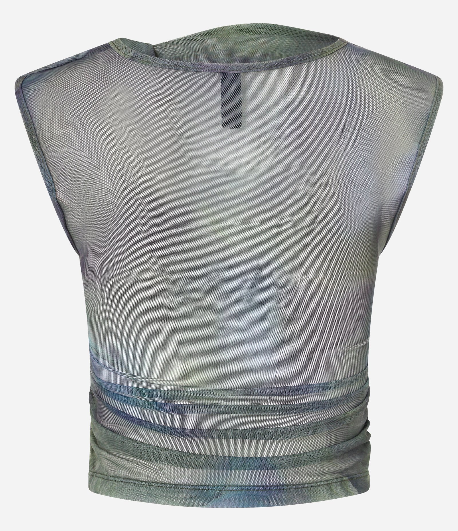 Blusa em Tule com Drapeado e Estampa Abstrata Verde 8