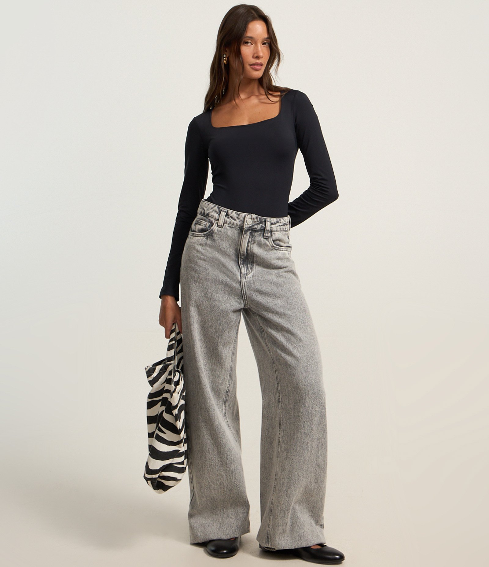 Body em Microfibra com Decote Quadrado Preto 2