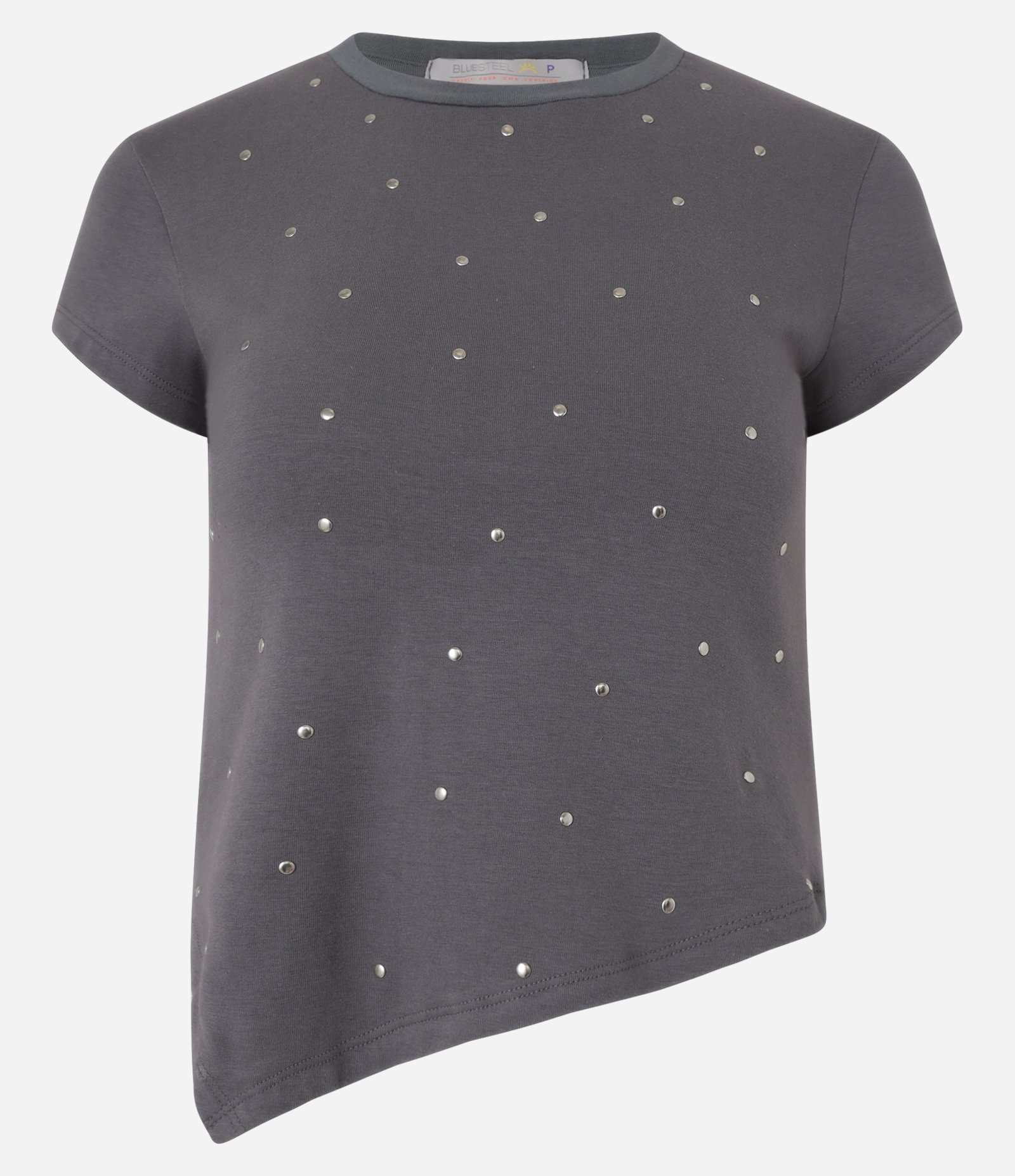 Blusa em Algodão com Brilhos Aplicados e Barra Assimétrica Cinza 4