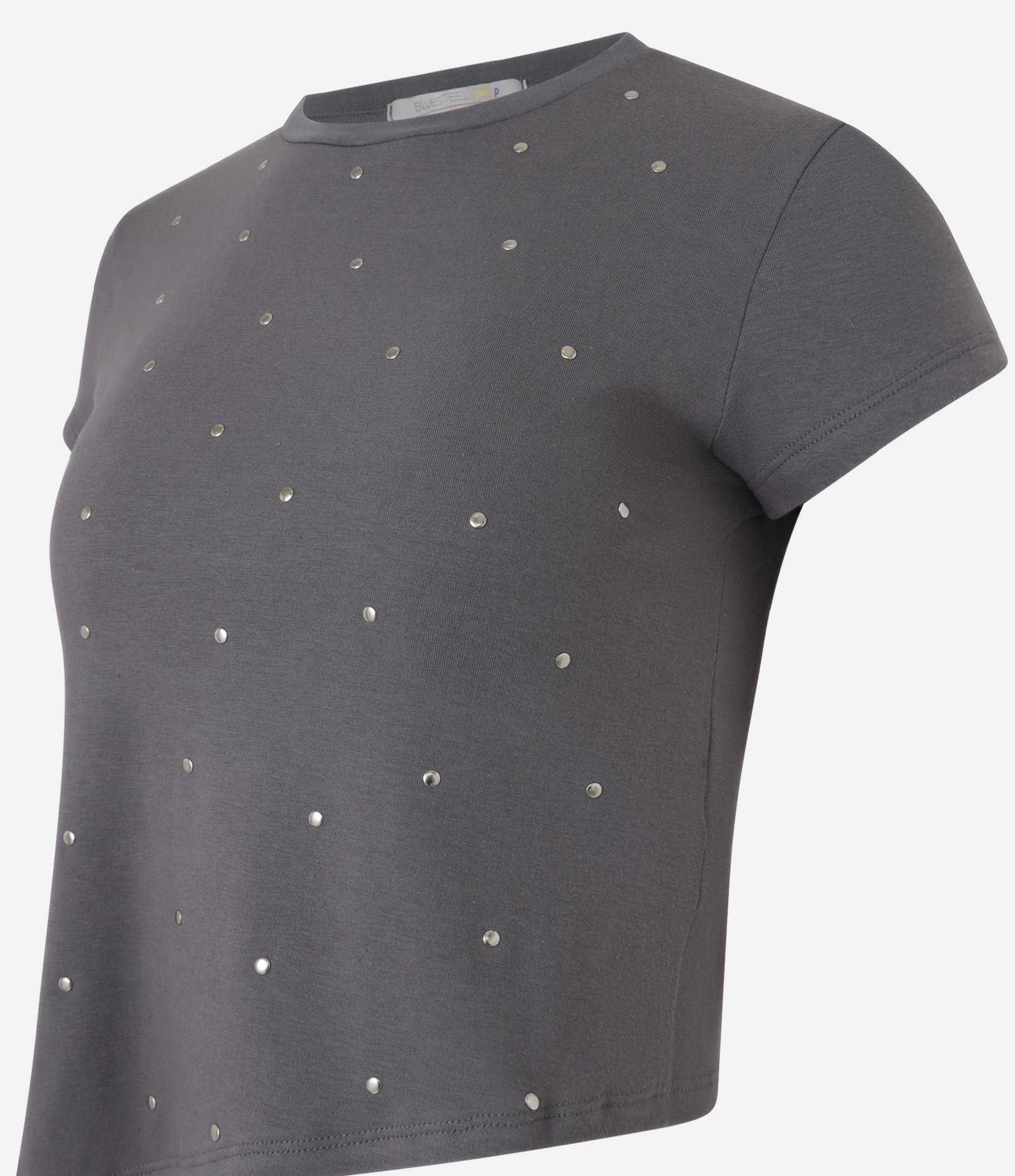 Blusa em Algodão com Brilhos Aplicados e Barra Assimétrica Cinza 5