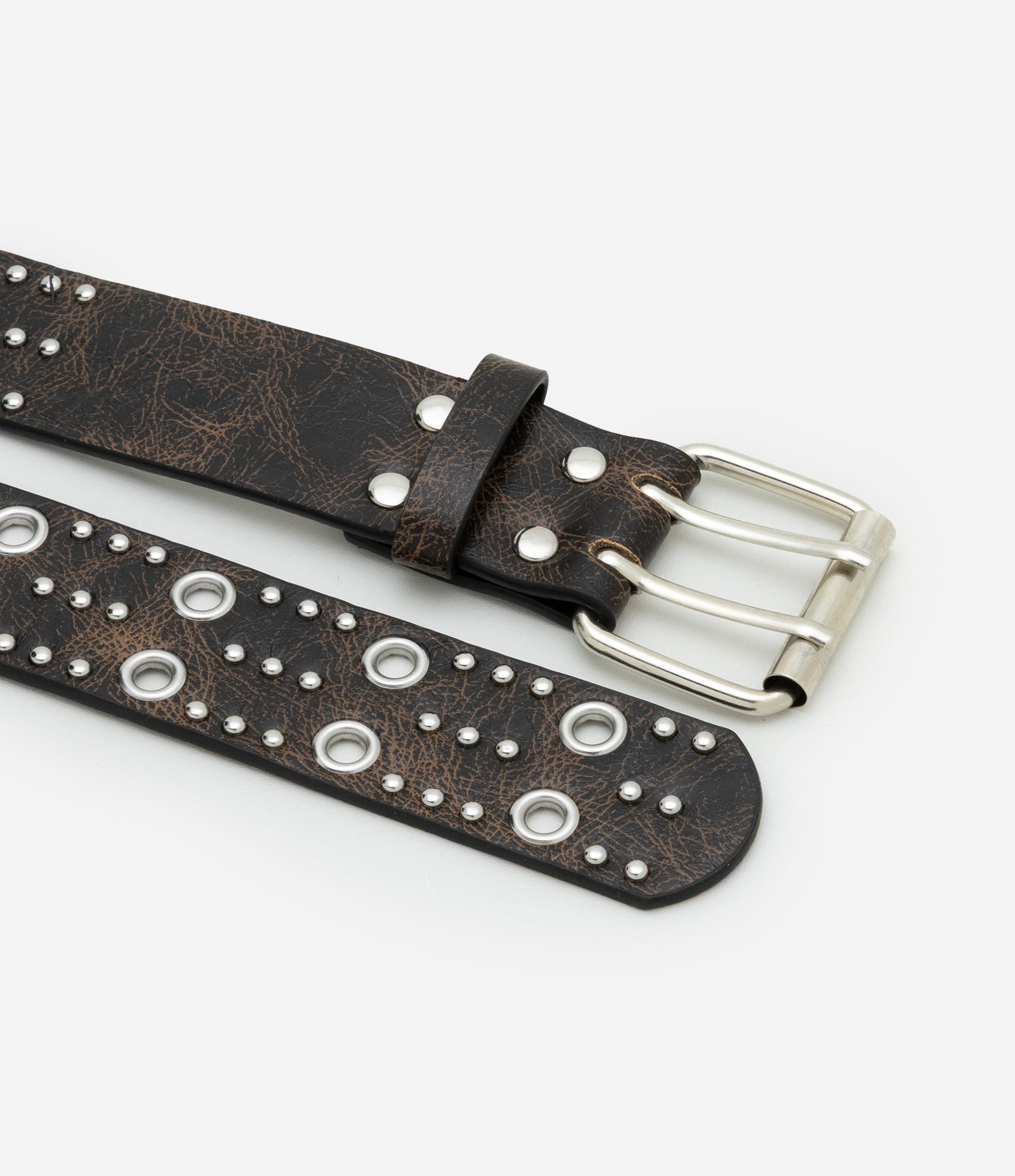 Cinto Médio com Efeito Desgastado e Fivela Dupla com Ilhós Marrom 3