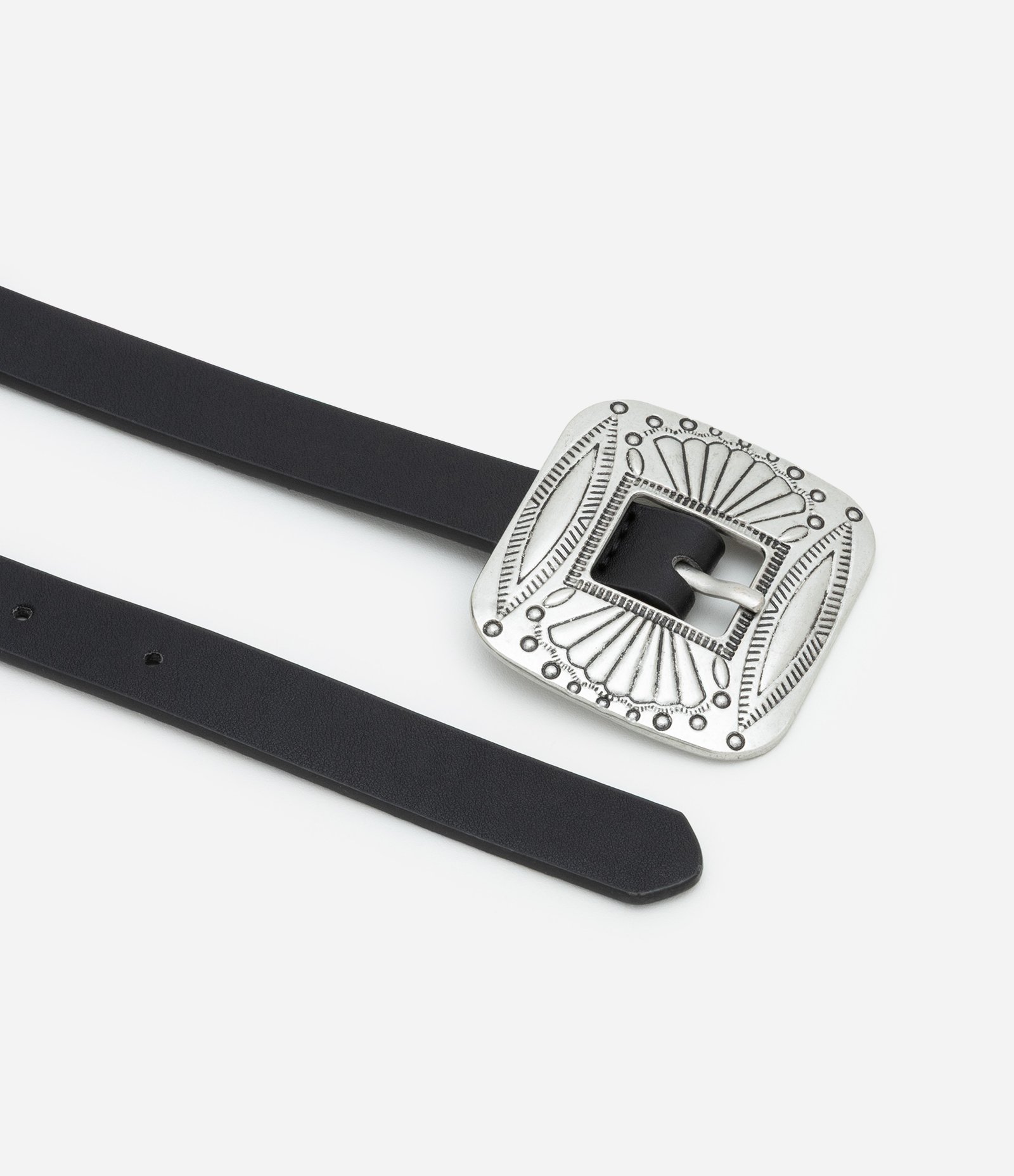 Cinto Largo com Aplicação de Moedas e Fivela Quadrada Preto 2