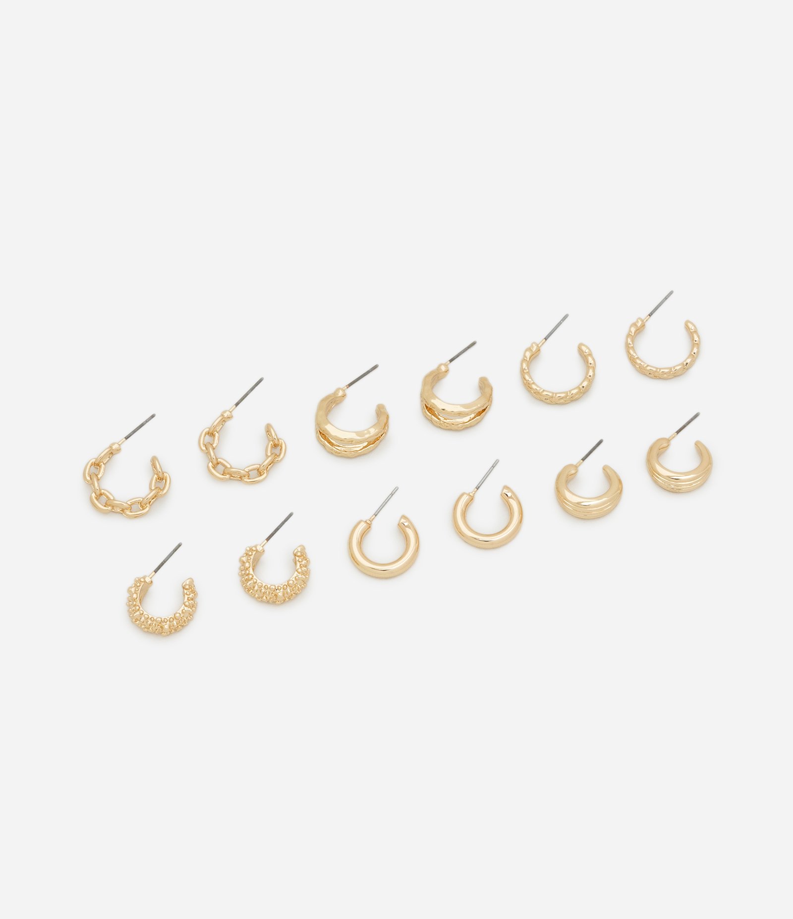 Kit 06 Argolas em Metal Pequenas com Formatos Variados Dourado 1