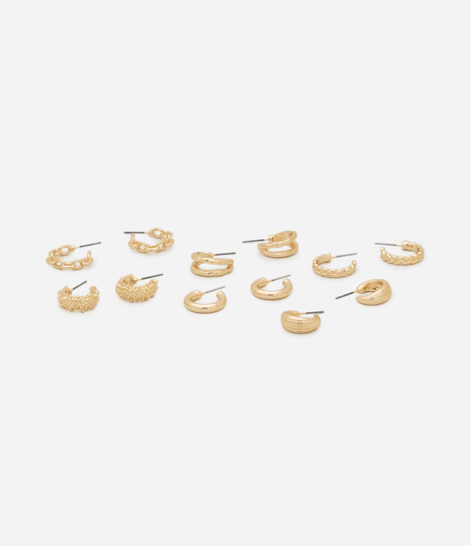 Kit 06 Argolas em Metal Pequenas com Formatos Variados Dourado 2