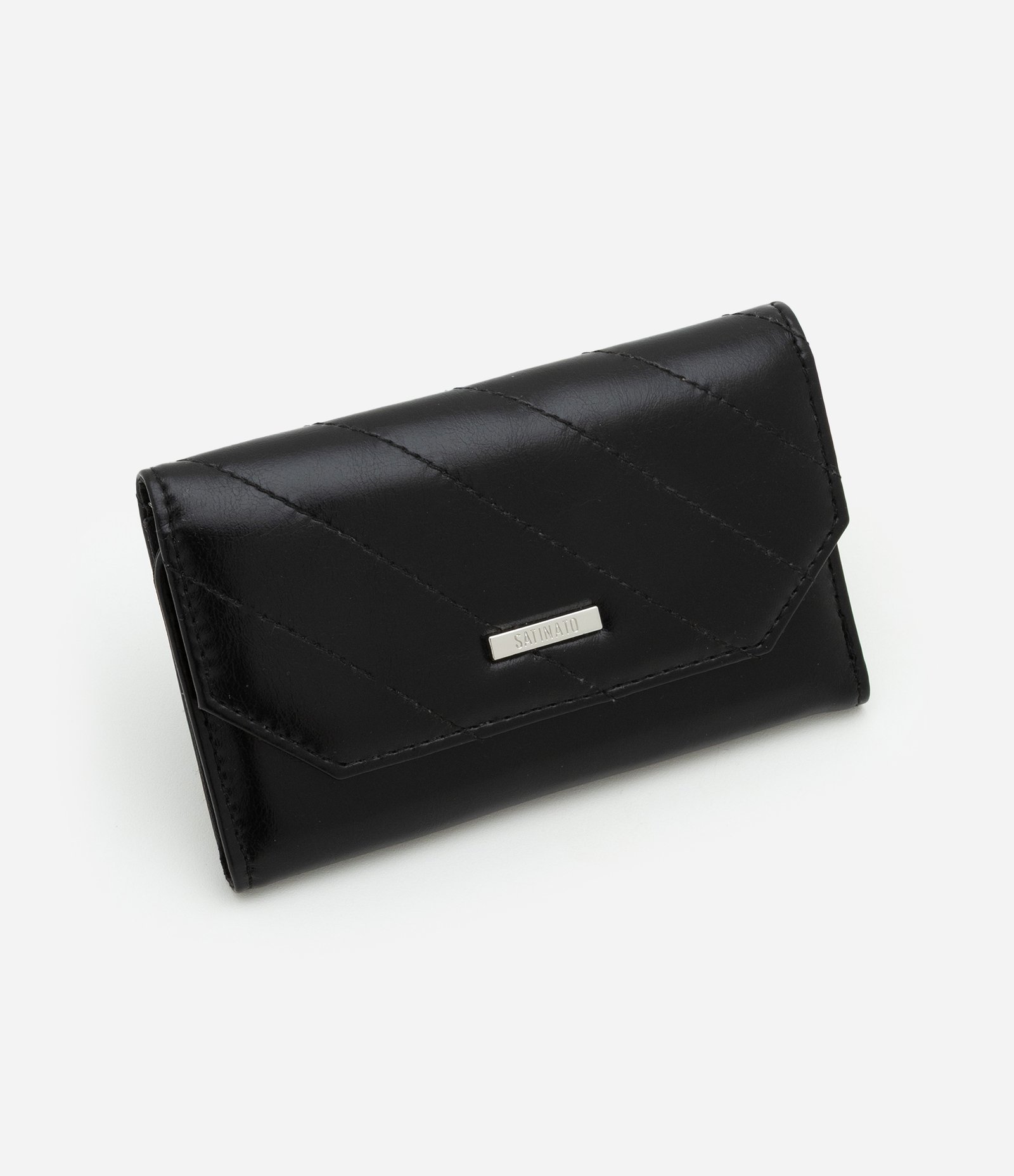 Carteira Envelope Média em Pu com Textura Matelassê Preto 1