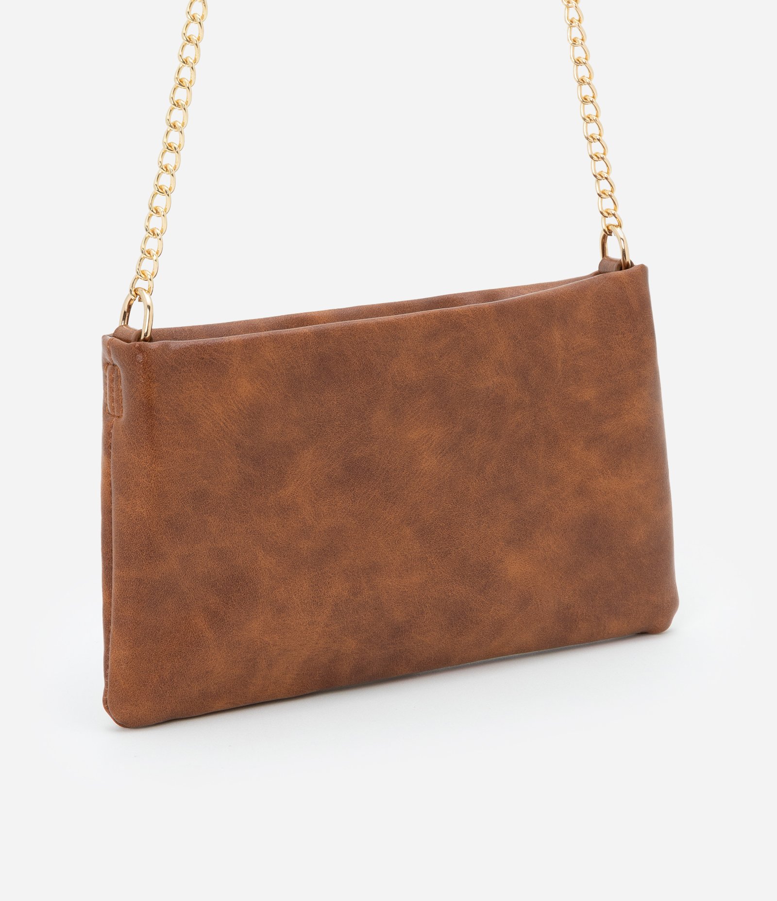 Carteira Transversal Grande em PU com Alça Fina de Corrente Marrom 1