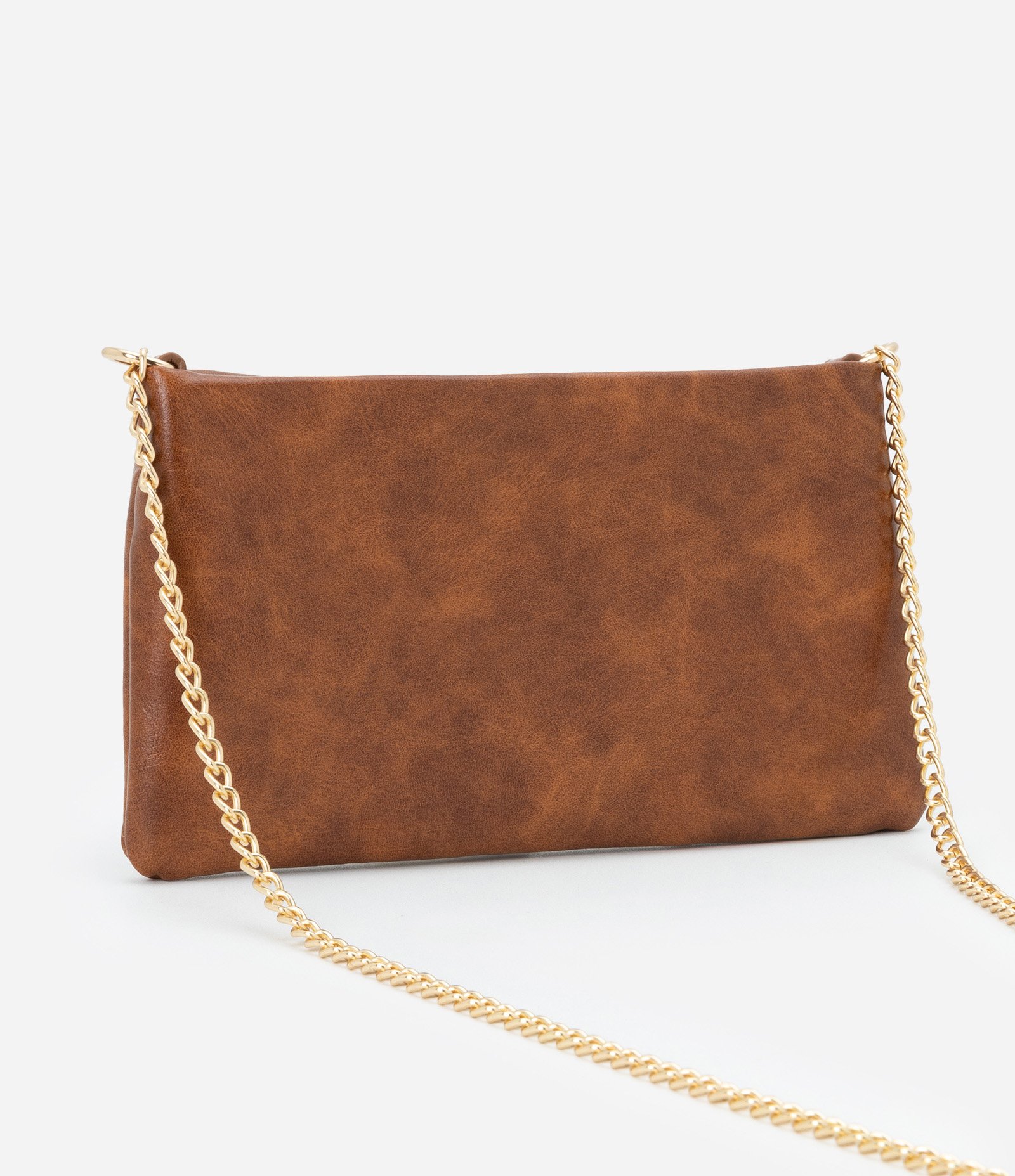 Carteira Transversal Grande em PU com Alça Fina de Corrente Marrom 3