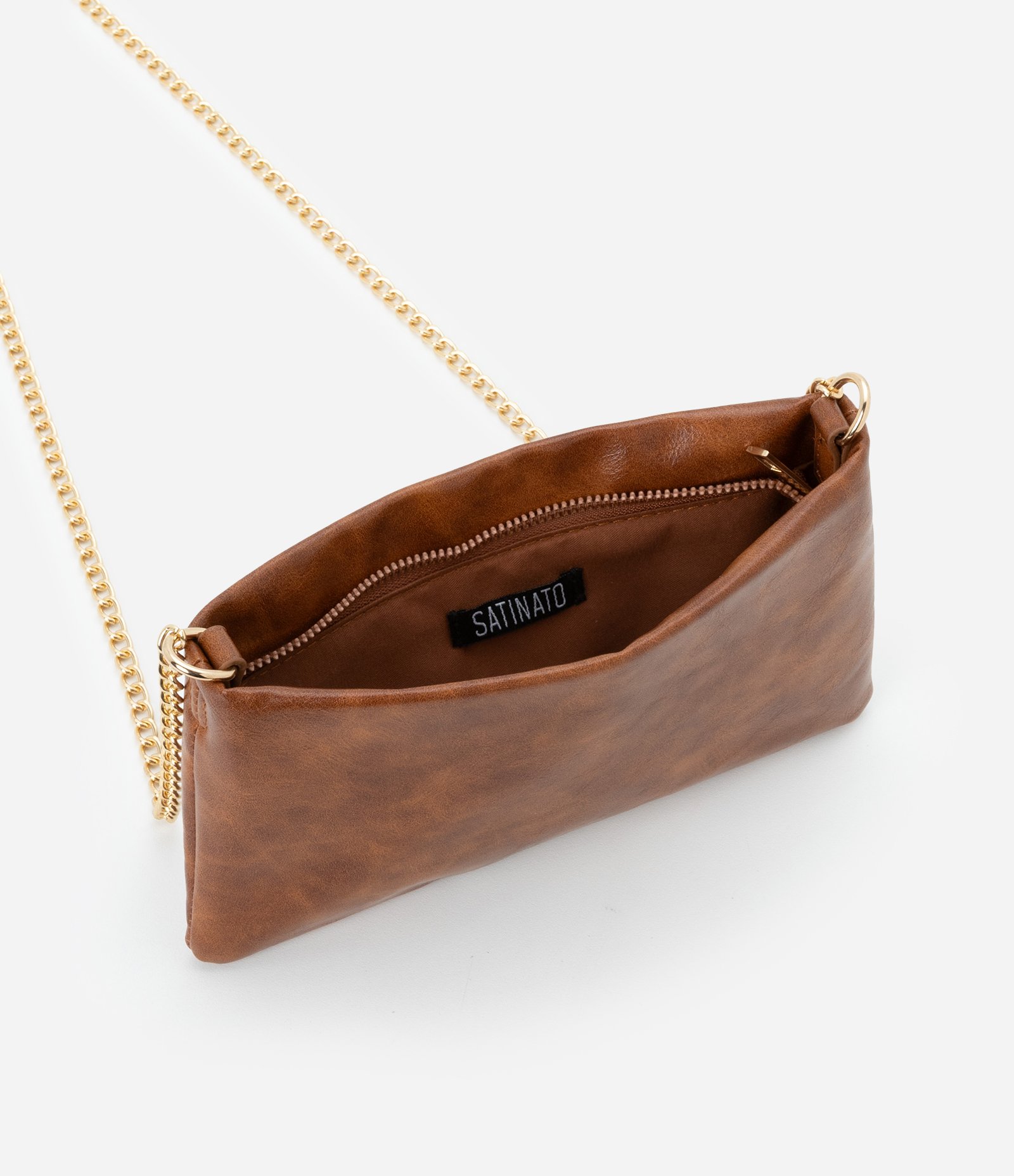 Carteira Transversal Grande em PU com Alça Fina de Corrente Marrom 4