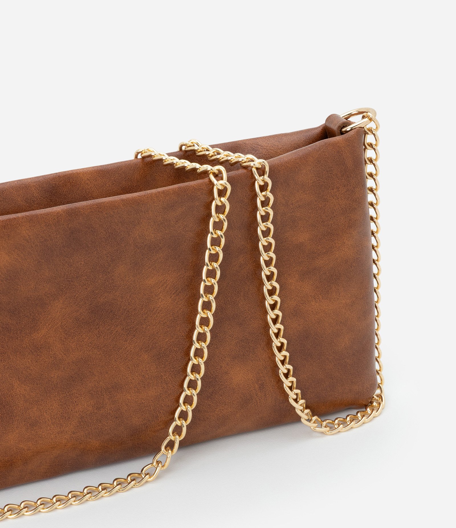 Carteira Transversal Grande em PU com Alça Fina de Corrente Marrom 5