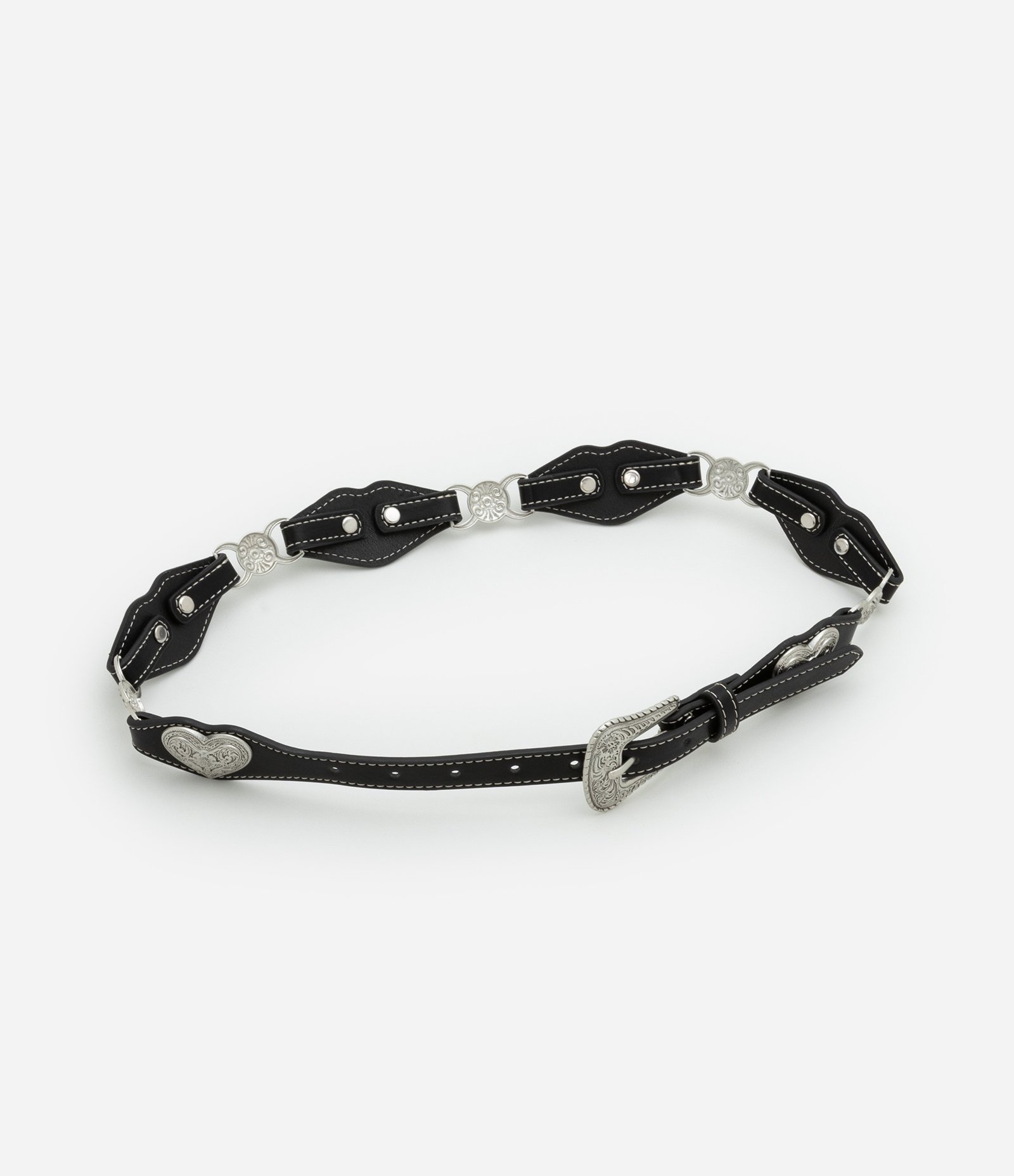 Cinto Estreito em PU com Elos e Detalhe em Coração Preto 1