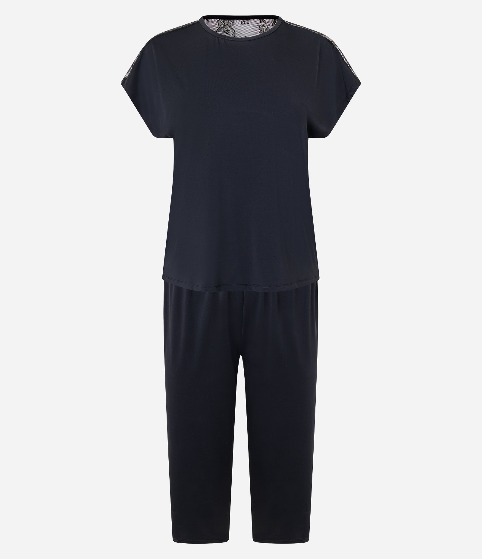 Pijama Calça Capri e Detalhes em Renda na Manga Preto 4