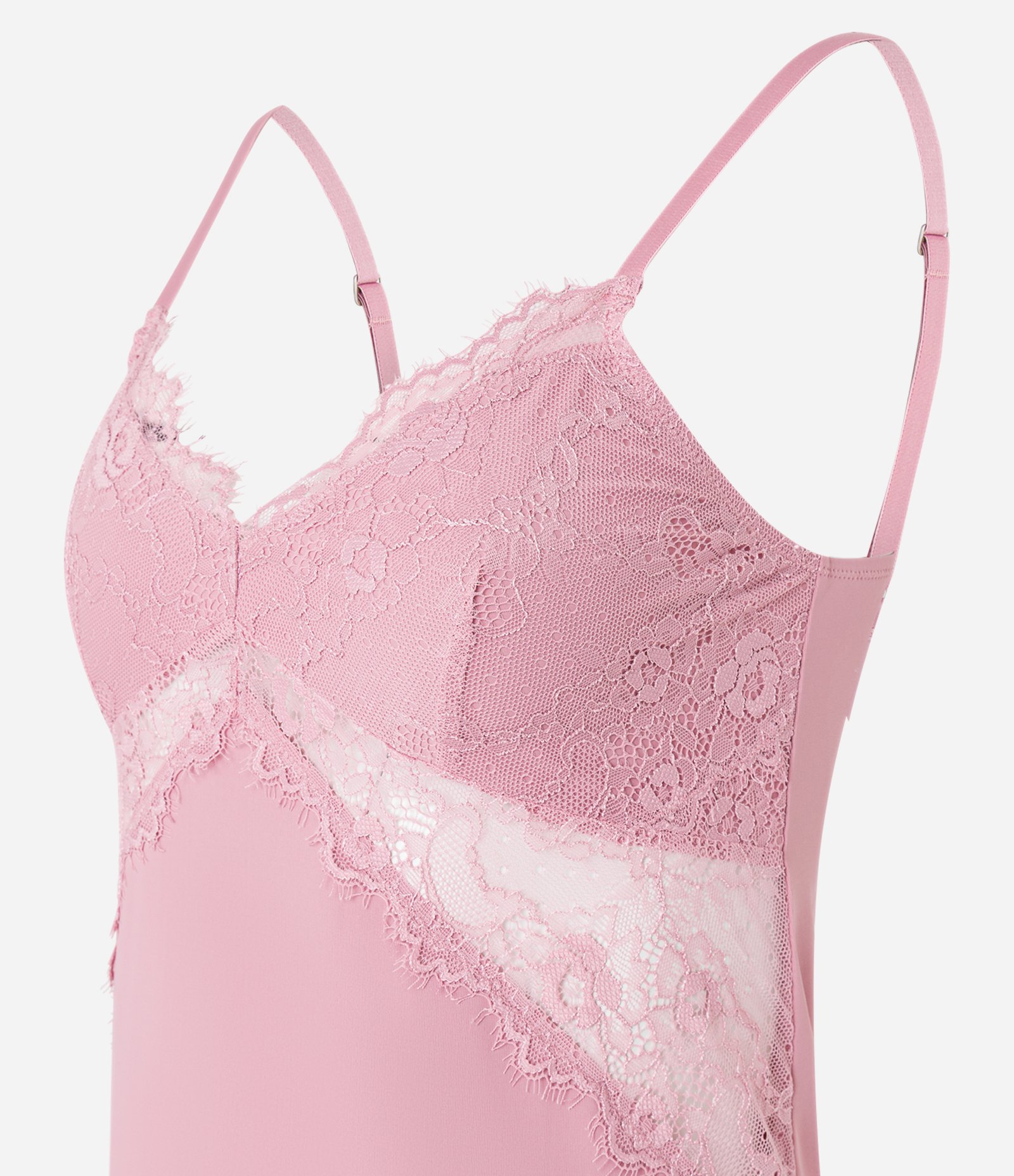 Camisola de Alça em Microfibra com Renda no Busto Rosa 4