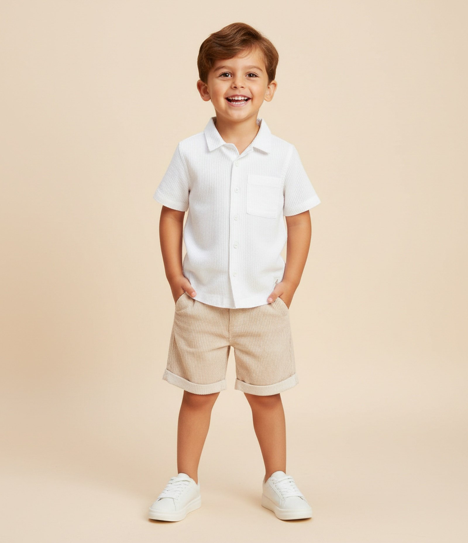 Camisa Infantil com bolsinho Texturizada - Tam 1 a 6 Anos Branco 1