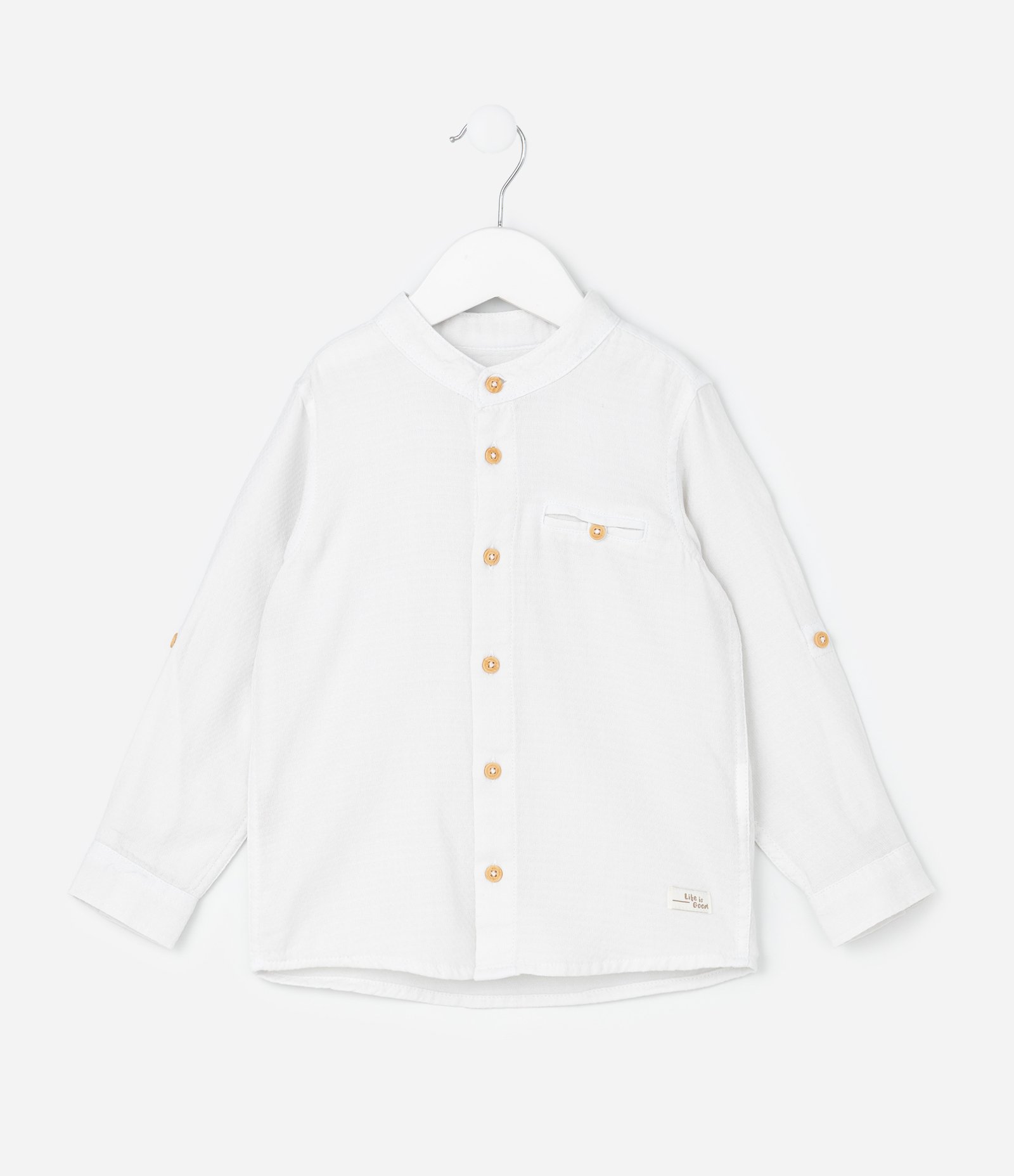Camisa Infantil com Gola Padre e Botões Contrastantes - Tam 1 a 6 Anos Branco 1