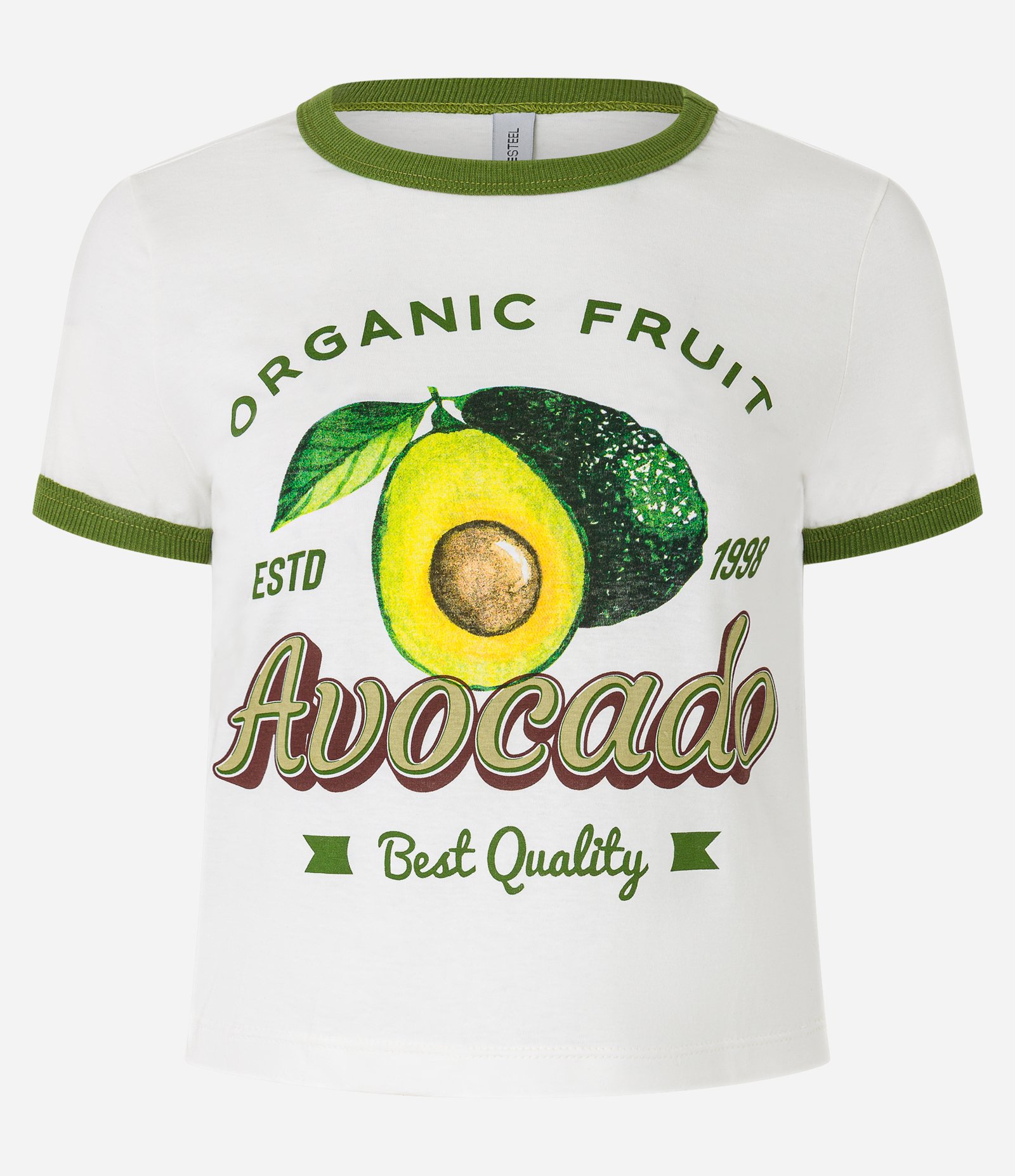 Blusa Baby Look em Algodão com Detalhe e Estampa Avocado Branco 4