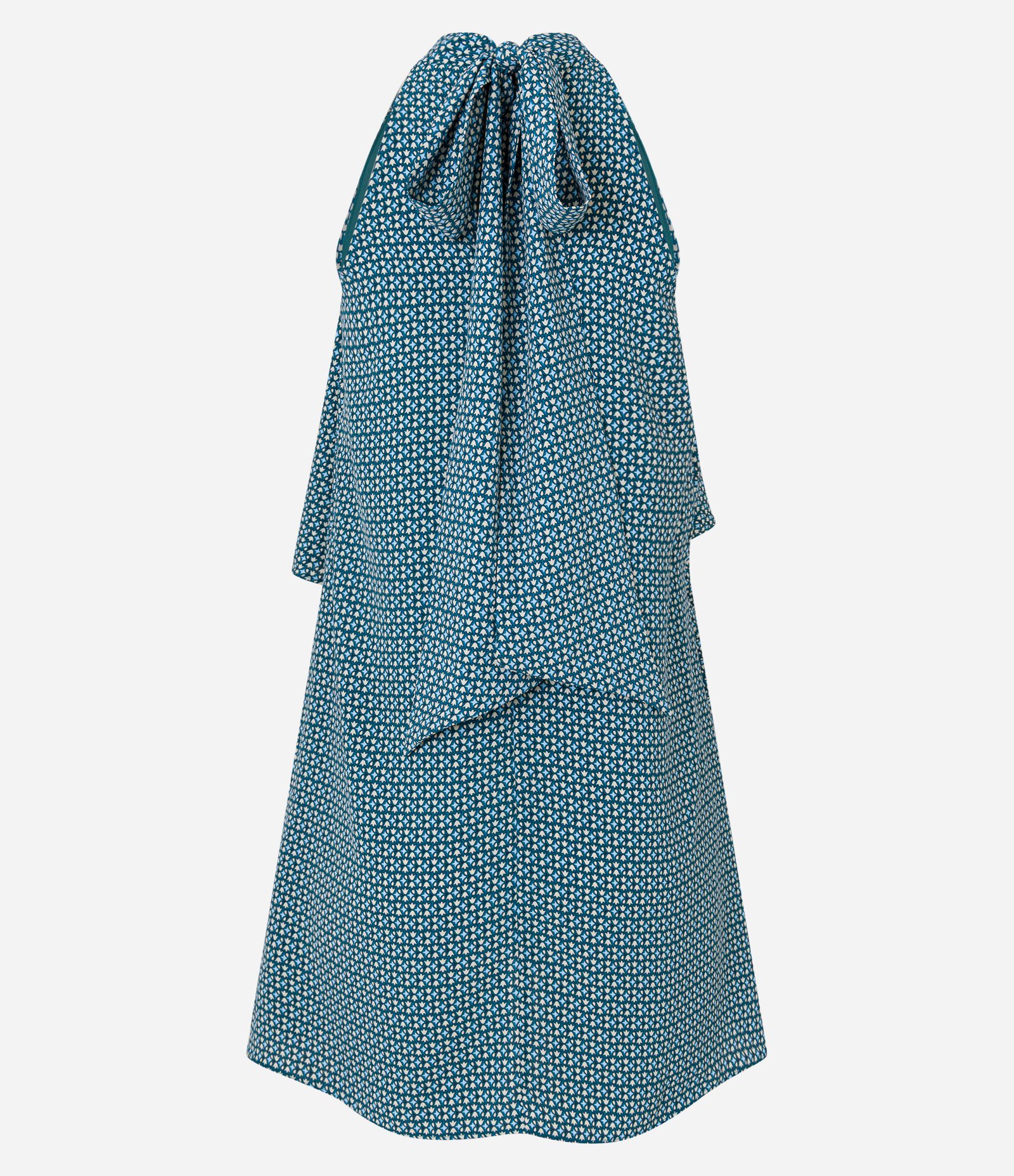 Vestido Evasê em Chiffon com Camadas e Estampa Geométrica Azul 9