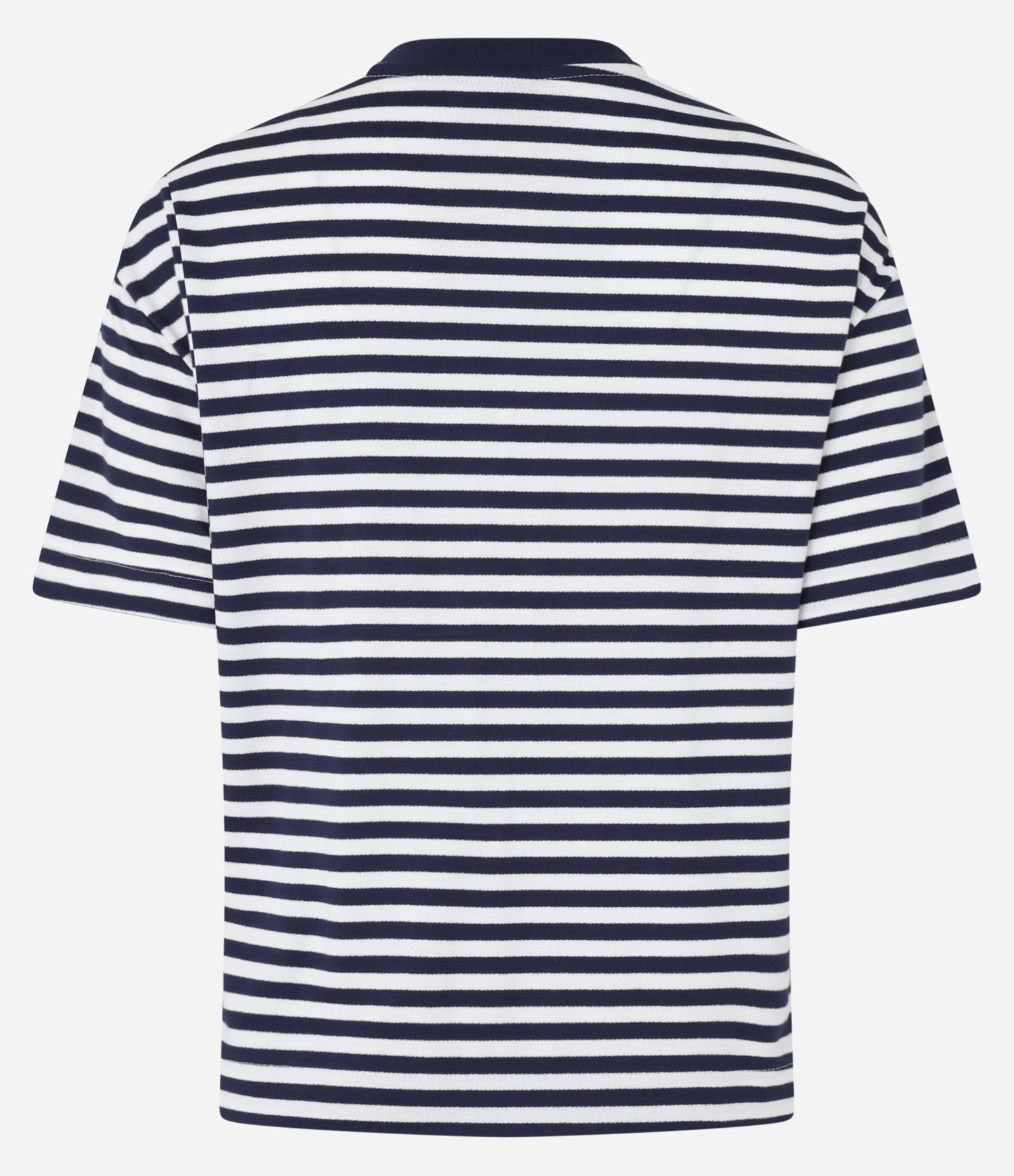 Camiseta Boxy Listrada com Bordado Lettering e Coração Azul Marinho/Branco 7